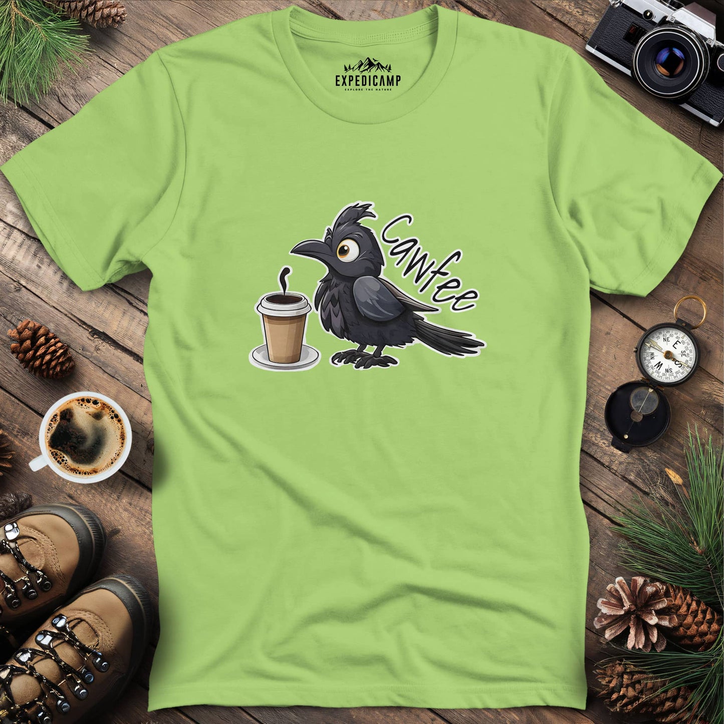 Cawfee Crow Funny Coffee Bird T-Shirt – Kiwi – Outdoor apparel for travel, hiking, camping, and nature lovers – ExpediCamp