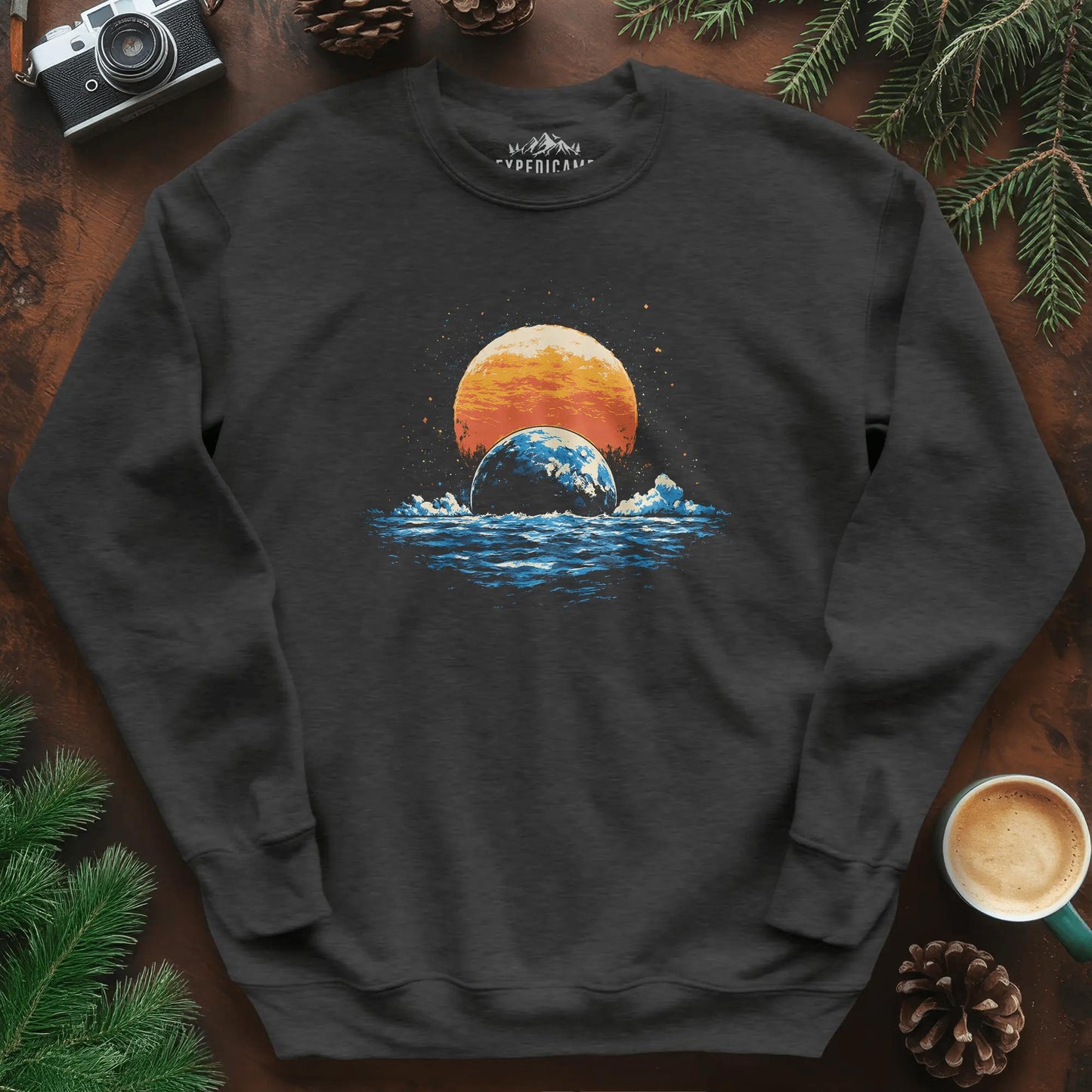 Cosmic Horizon Sweatshirt – Dark Heather – Outdoor apparel for travel, hiking, camping, and nature lovers – ExpediCamp