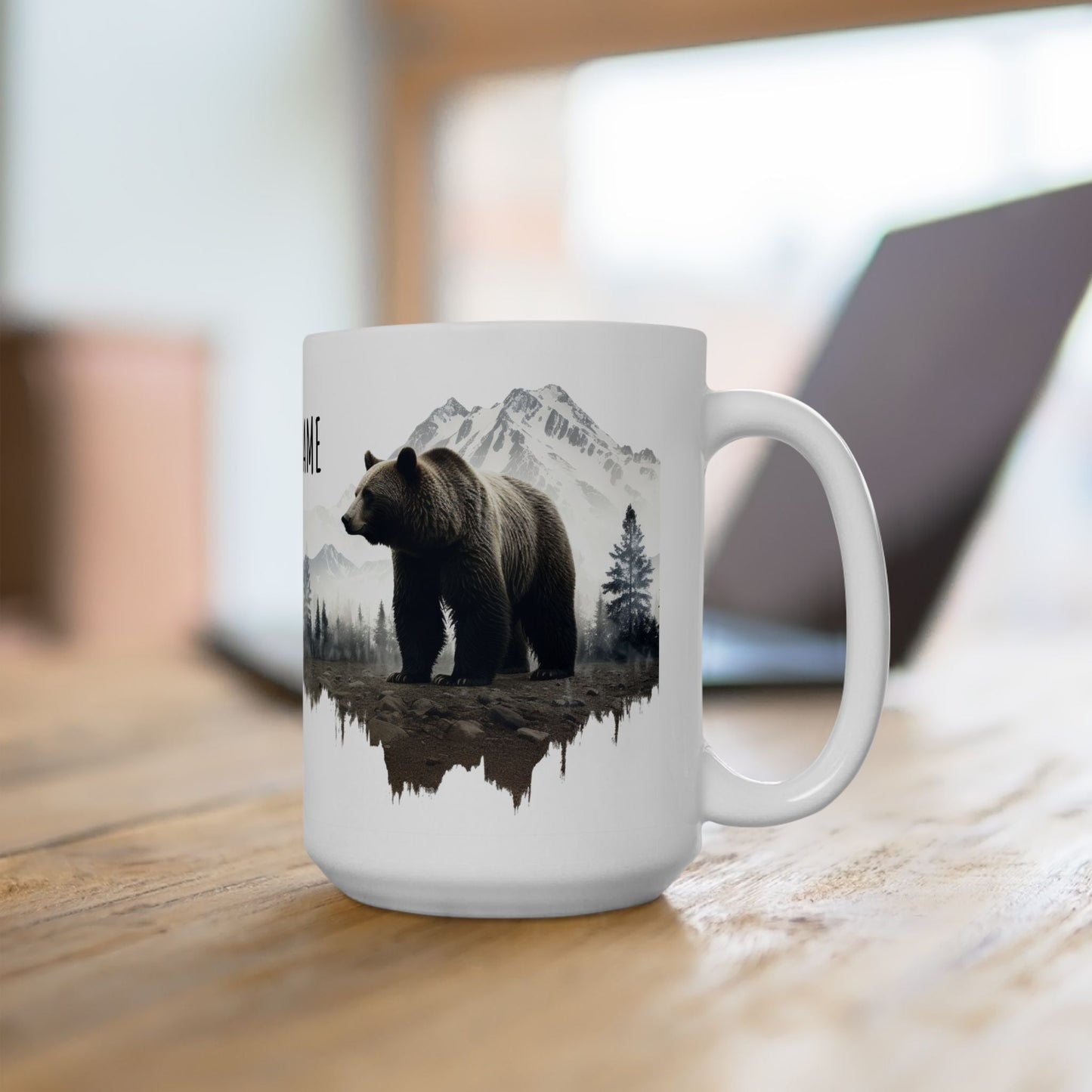 Customizable Bear Wilderness Mug – Personalized Nature Scene – 15oz – Outdoor apparel for travel, hiking, camping, and nature lovers – ExpediCamp