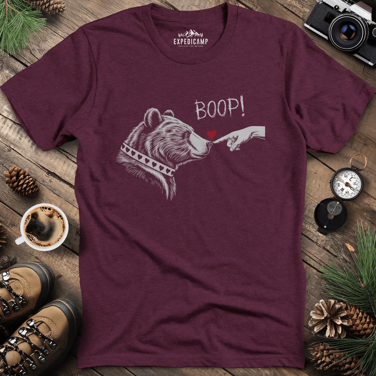 Cute Bear Boop Valentine's T-Shirt – Heather Maroon – Outdoor apparel for travel, hiking, camping, and nature lovers – ExpediCamp