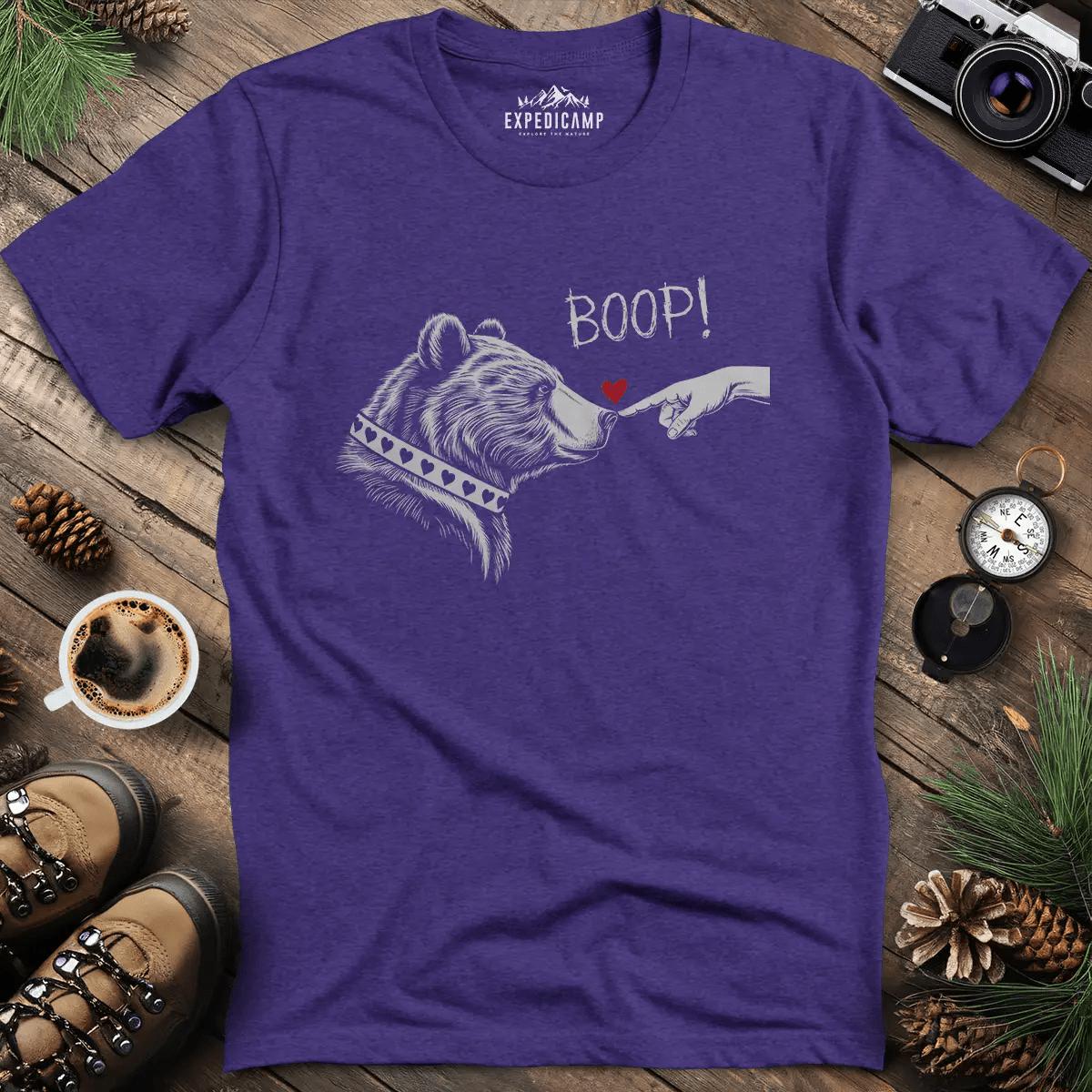Cute Bear Boop Valentine's T-Shirt – Heather Purple – Outdoor apparel for travel, hiking, camping, and nature lovers – ExpediCamp