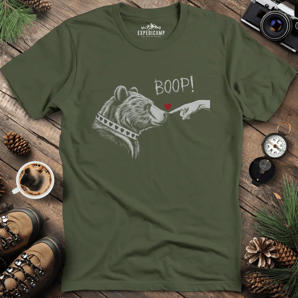 Cute Bear Boop Valentine's T-Shirt – Military Green – Outdoor apparel for travel, hiking, camping, and nature lovers – ExpediCamp