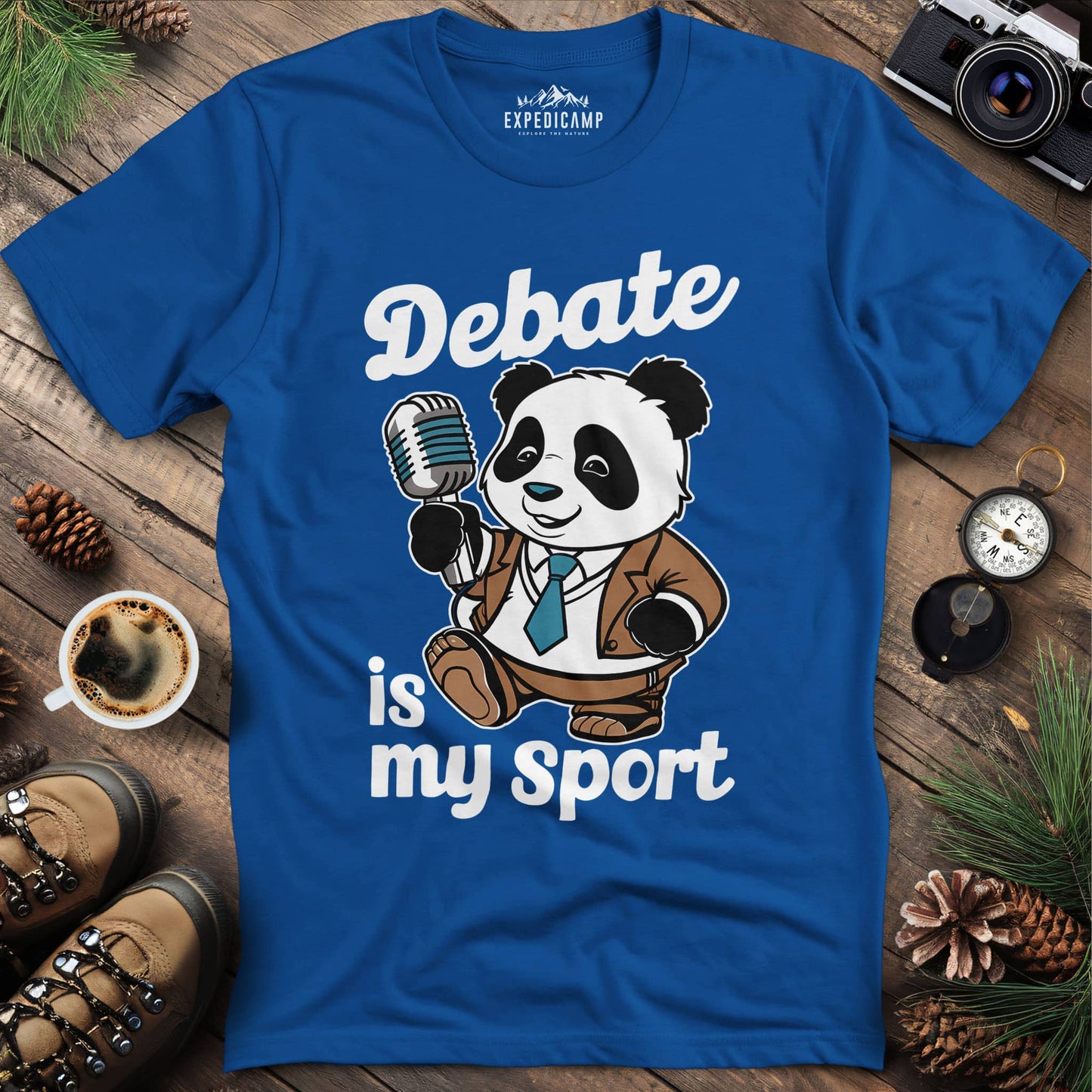 Debate Is My Sport Panda T-Shirt – Royal – Outdoor apparel for travel, hiking, camping, and nature lovers – ExpediCamp