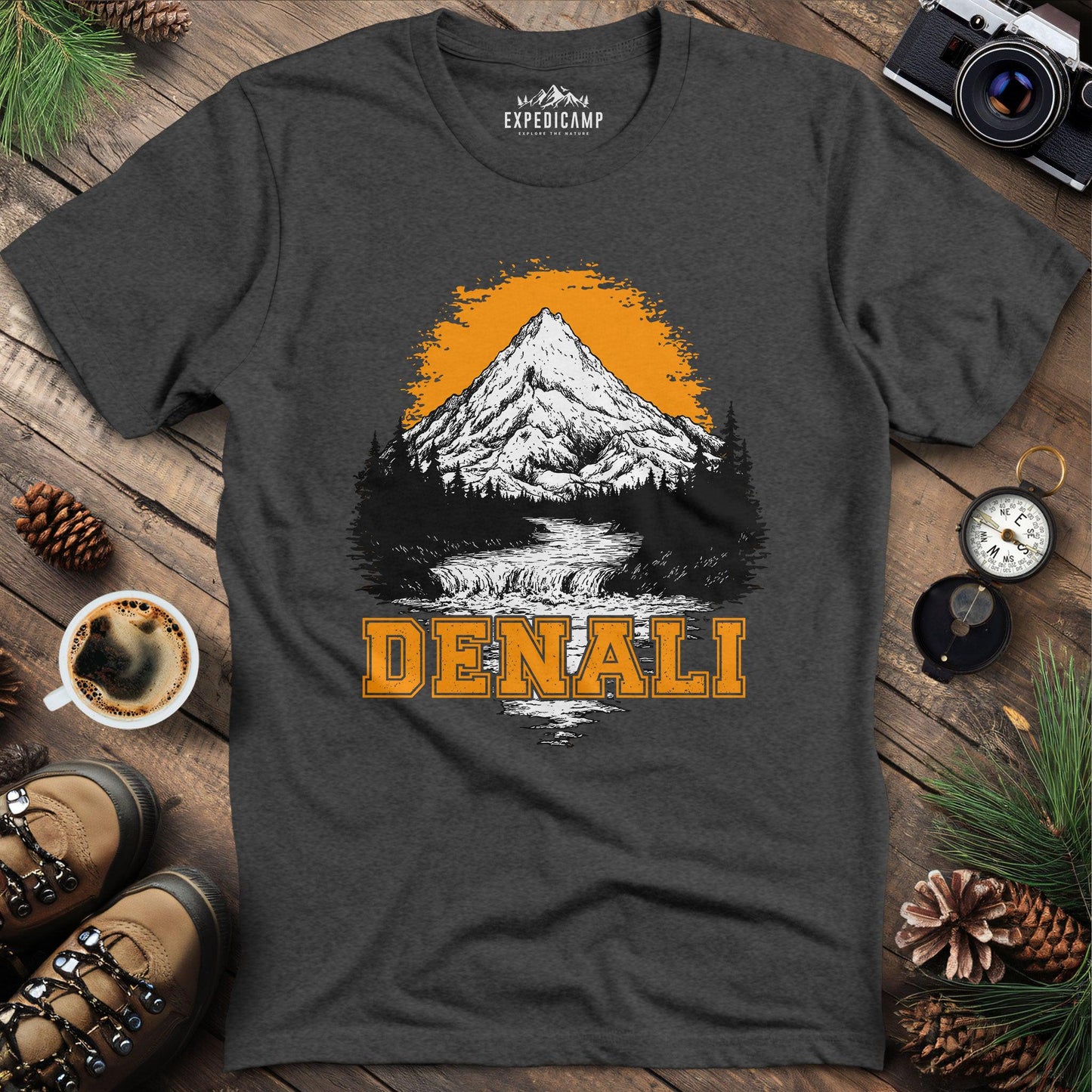 Denali National Park Alaska T-Shirt – Dark Heather – Outdoor apparel for travel, hiking, camping, and nature lovers – ExpediCamp