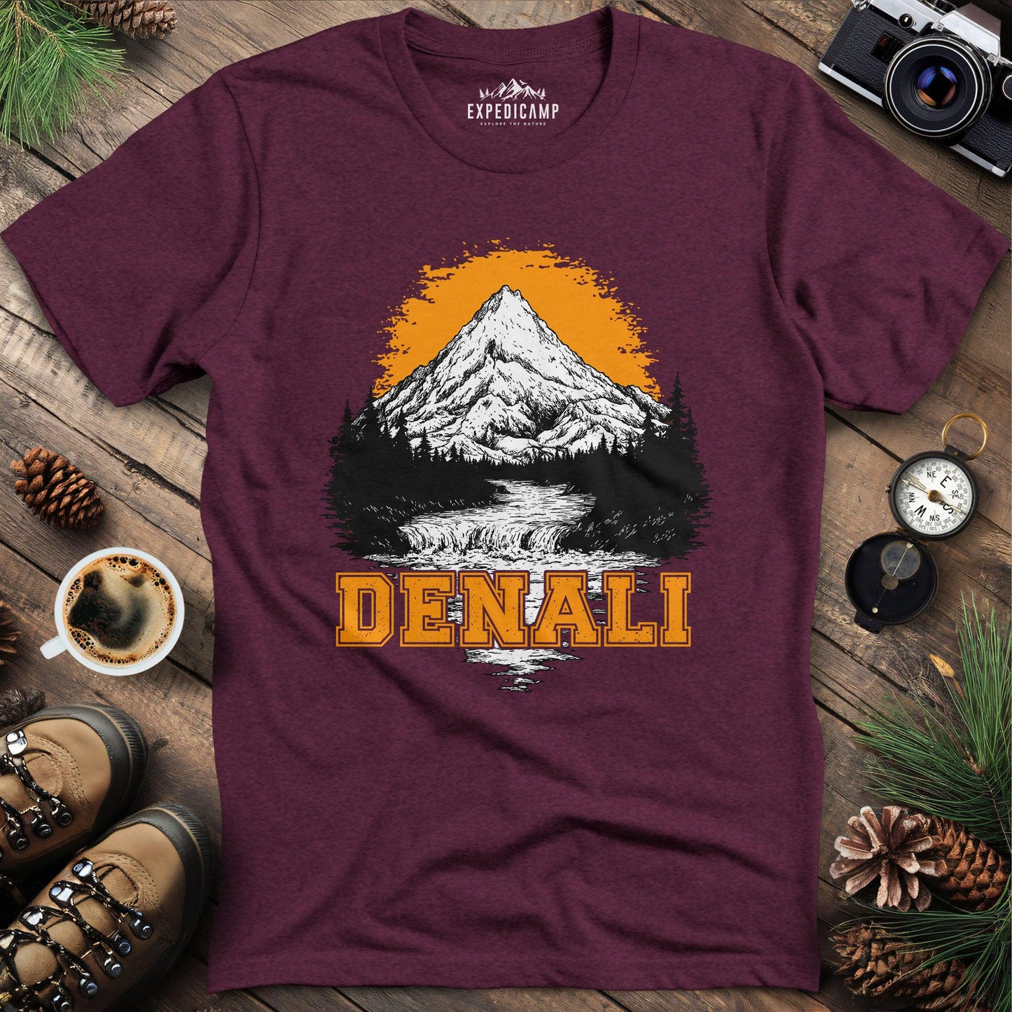 Denali National Park Alaska T-Shirt – Heather Maroon – Outdoor apparel for travel, hiking, camping, and nature lovers – ExpediCamp