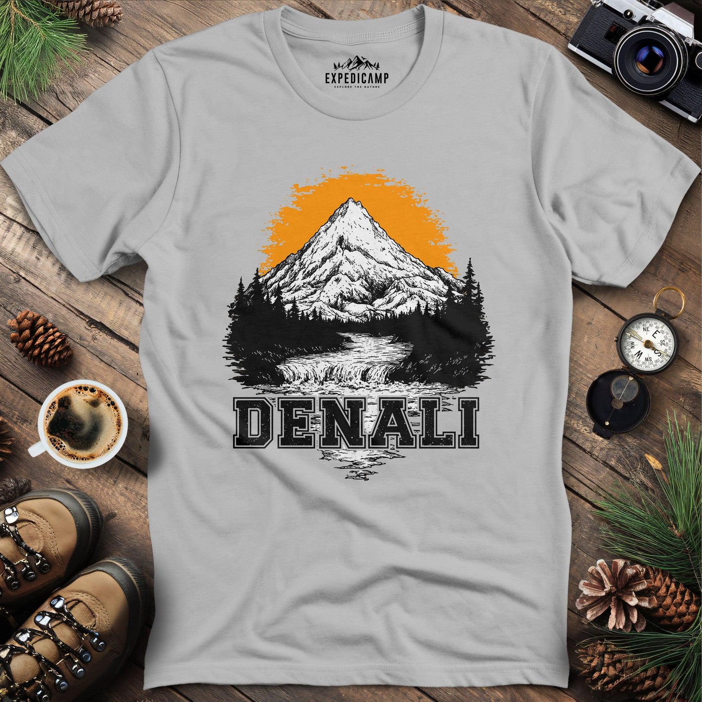 Denali National Park Alaska T-Shirt – Ice Grey – Outdoor apparel for travel, hiking, camping, and nature lovers – ExpediCamp