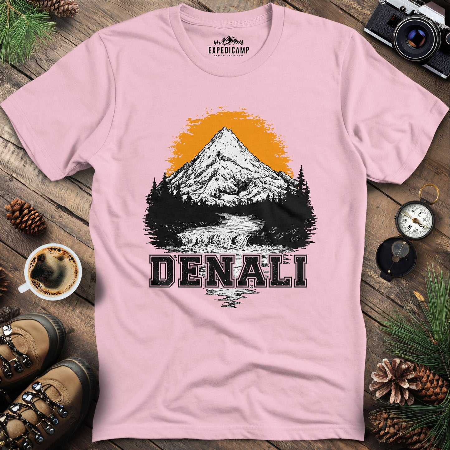 Denali National Park Alaska T-Shirt – Light Pink – Outdoor apparel for travel, hiking, camping, and nature lovers – ExpediCamp