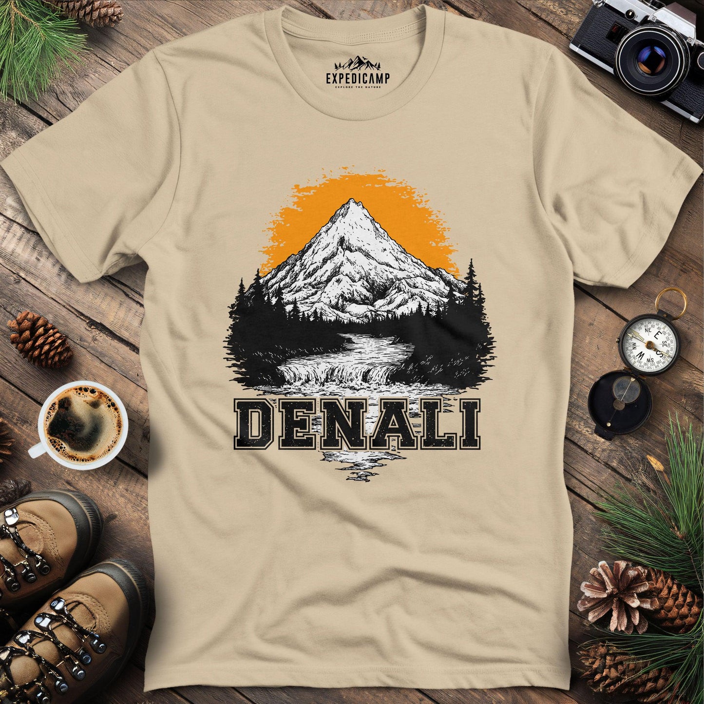 Denali National Park Alaska T-Shirt – Sand – Outdoor apparel for travel, hiking, camping, and nature lovers – ExpediCamp