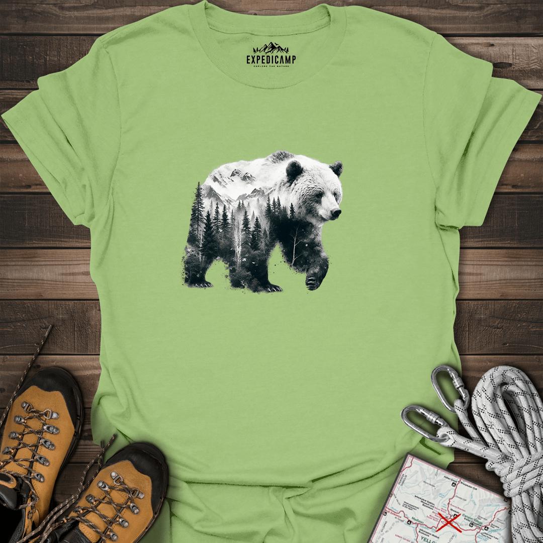 Double Exposure Bear T-Shirt – Kiwi – Outdoor apparel for travel, hiking, camping, and nature lovers – ExpediCamp