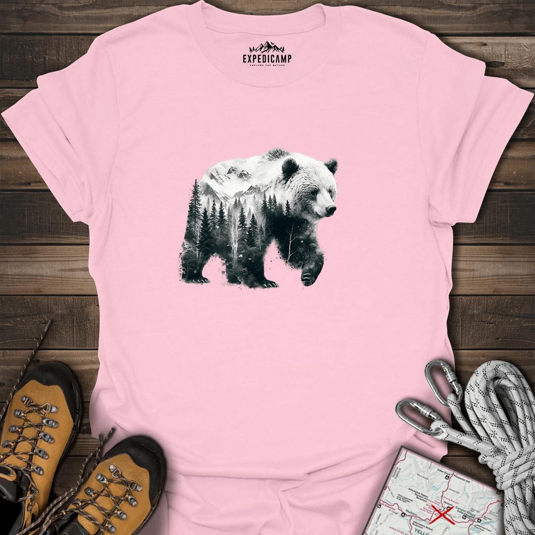 Double Exposure Bear T-Shirt – Light Pink – Outdoor apparel for travel, hiking, camping, and nature lovers – ExpediCamp