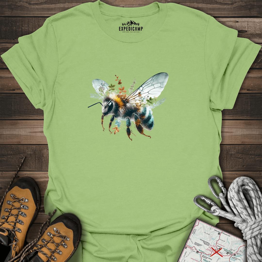 Double Exposure Bee Flowers T-Shirt – Kiwi – Outdoor apparel for travel, hiking, camping, and nature lovers – ExpediCamp