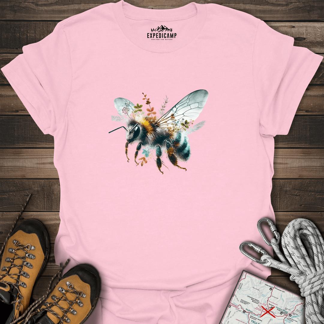 Double Exposure Bee Flowers T-Shirt – Light Pink – Outdoor apparel for travel, hiking, camping, and nature lovers – ExpediCamp