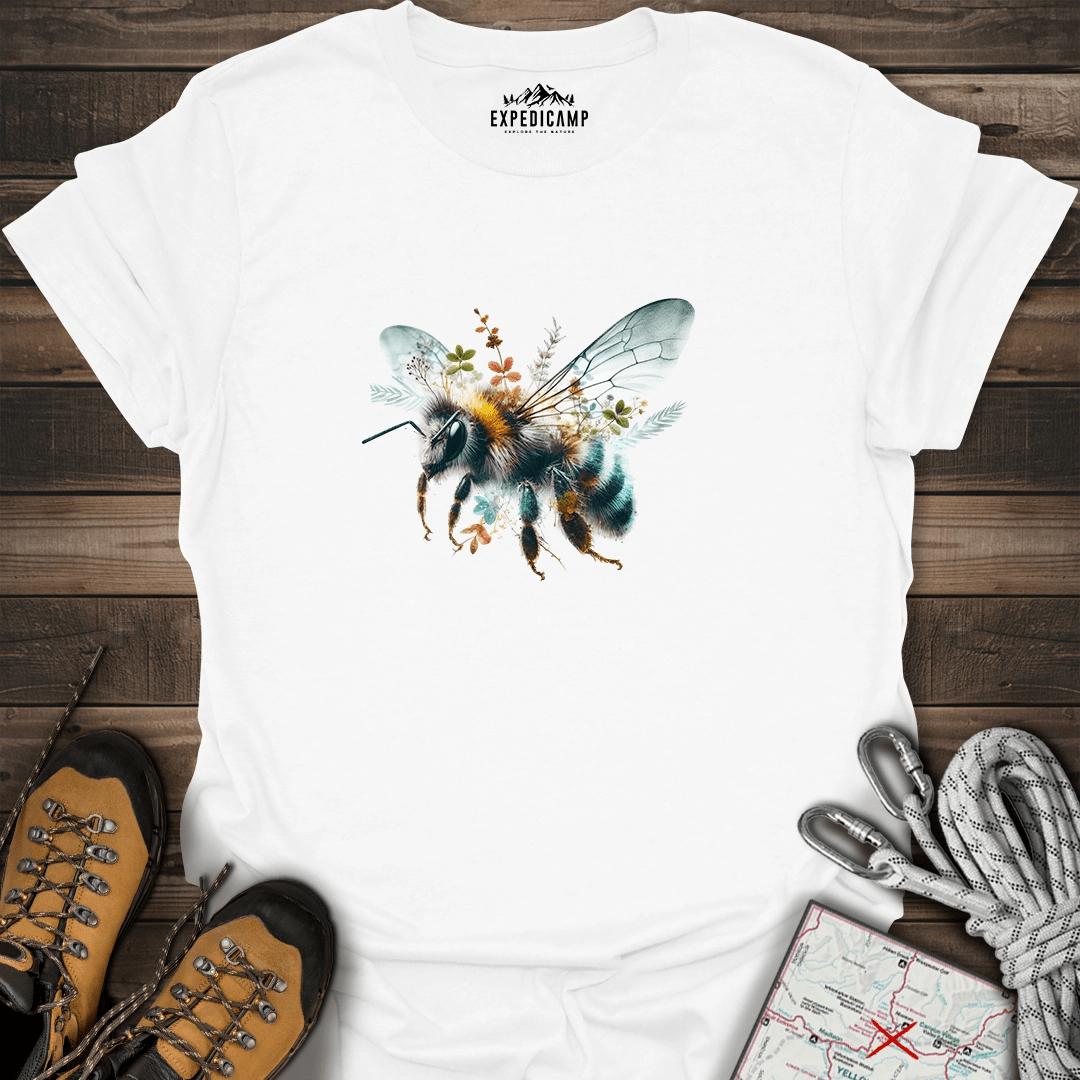Double Exposure Bee Flowers T-Shirt – White – Outdoor apparel for travel, hiking, camping, and nature lovers – ExpediCamp