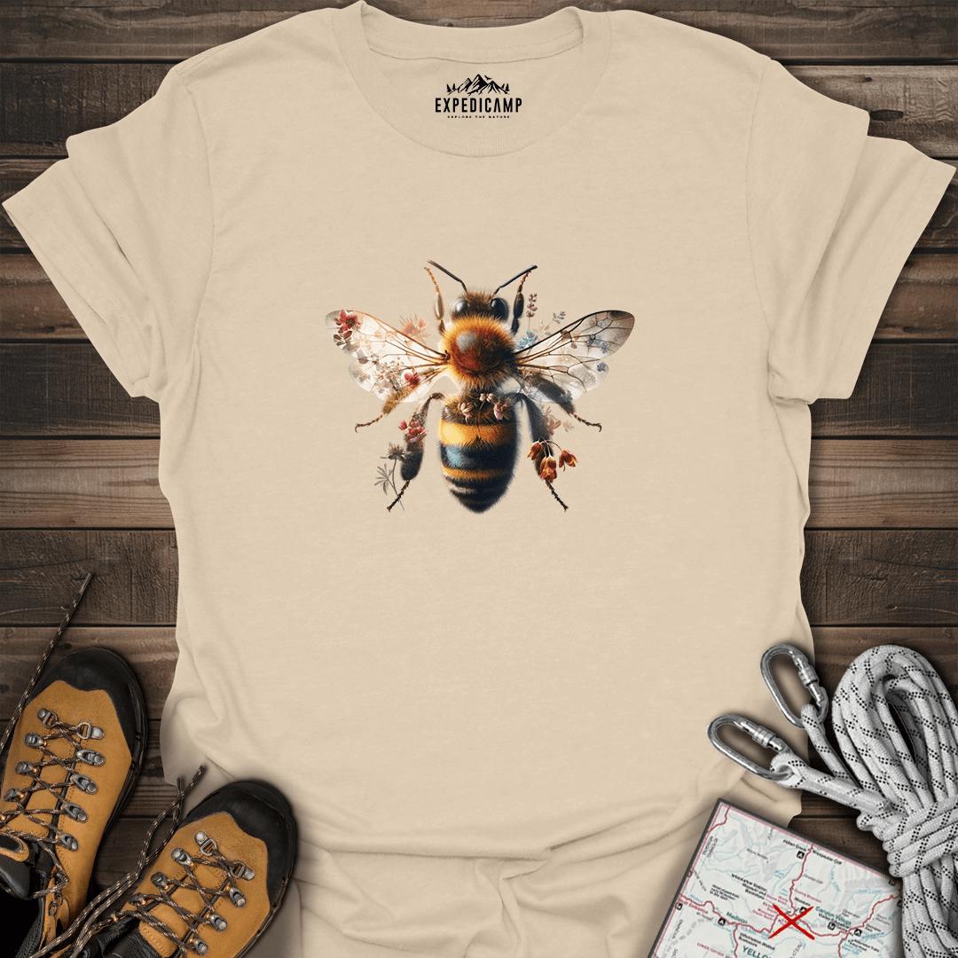 Double Exposure Bee T-Shirt – Sand – Outdoor apparel for travel, hiking, camping, and nature lovers – ExpediCamp