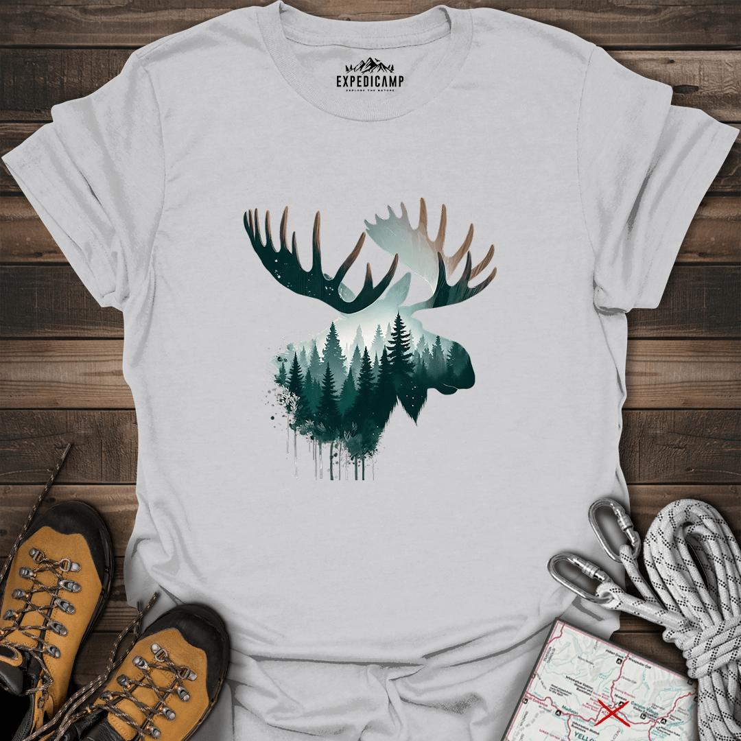 Double Exposure Moose T-Shirt – Ice Grey – Outdoor apparel for travel, hiking, camping, and nature lovers – ExpediCamp