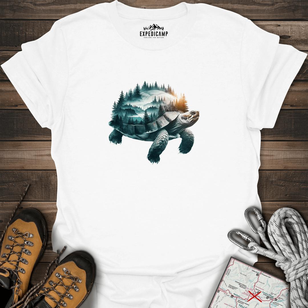 Double Exposure Turtle T-Shirt – White – Outdoor apparel for travel, hiking, camping, and nature lovers – ExpediCamp