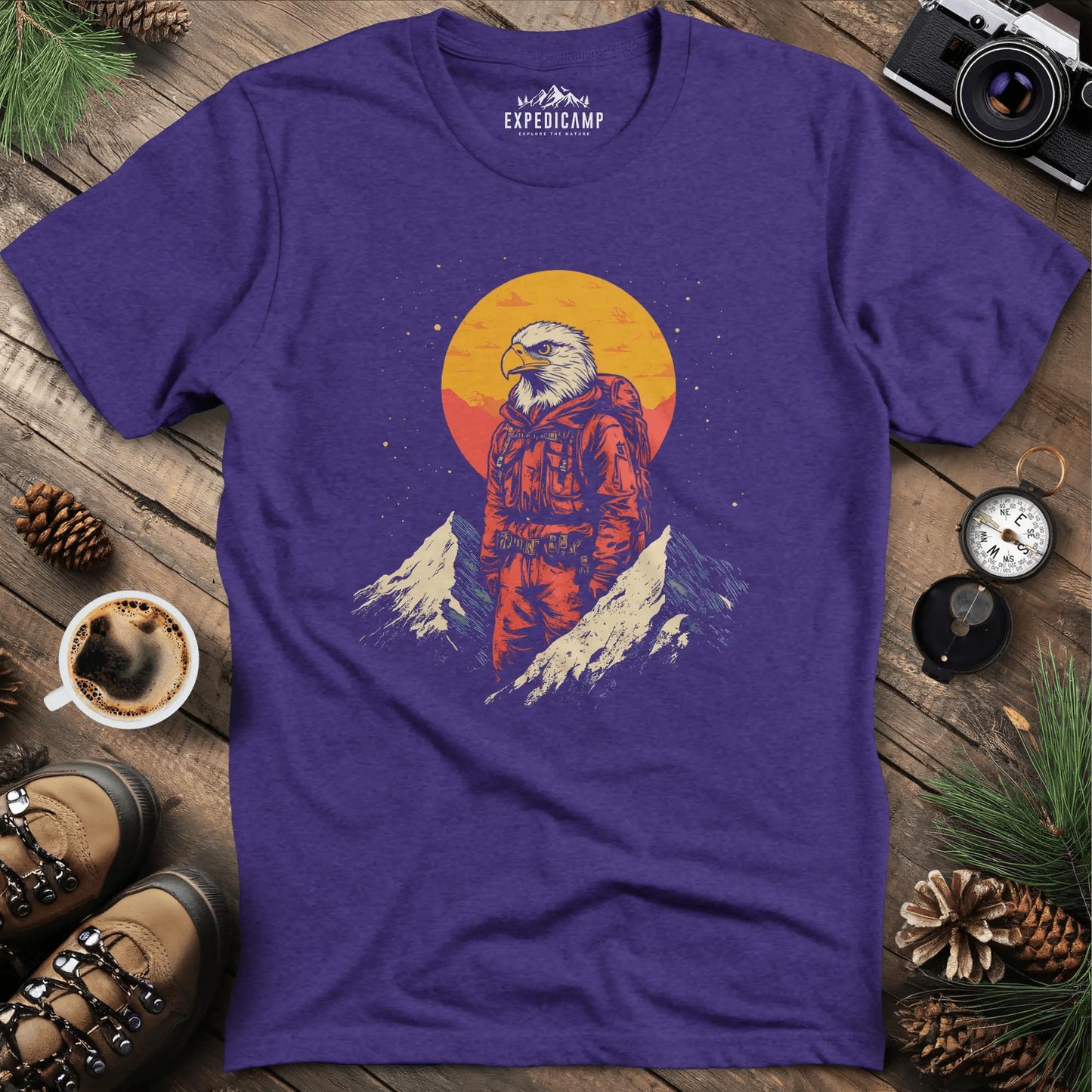 Eagle Hiker T-Shirt – Soar Through the Trails – Heather Purple – Outdoor apparel for travel, hiking, camping, and nature lovers – ExpediCamp
