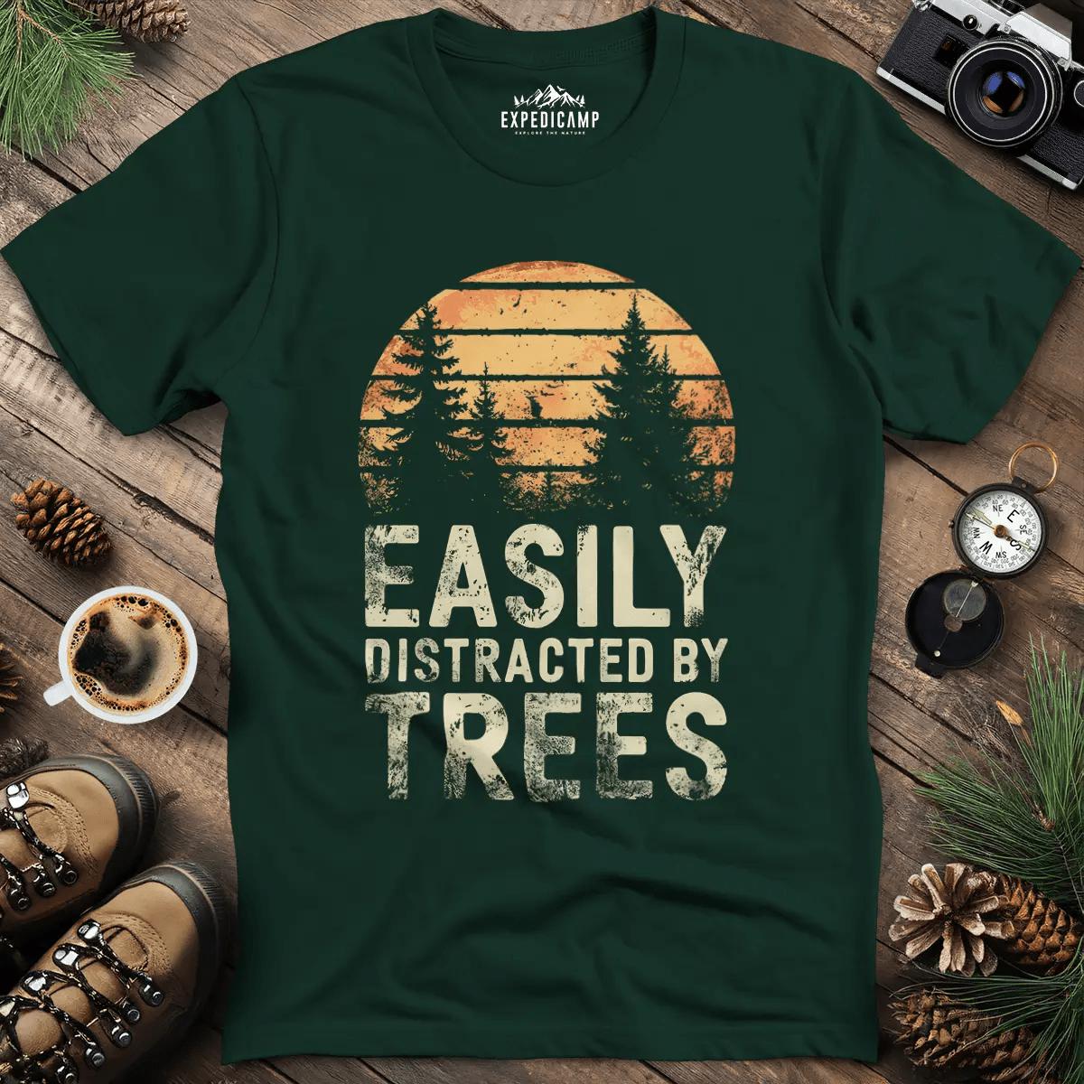 Easily Distracted by Trees T-Shirt – Forest Green – Outdoor apparel for travel, hiking, camping, and nature lovers – ExpediCamp