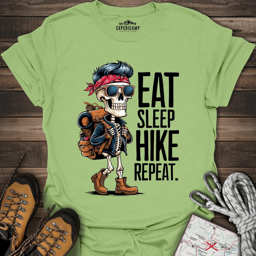 Eat Sleep Hike Repeat Skeleton T-Shirt – Kiwi – Outdoor apparel for travel, hiking, camping, and nature lovers – ExpediCamp