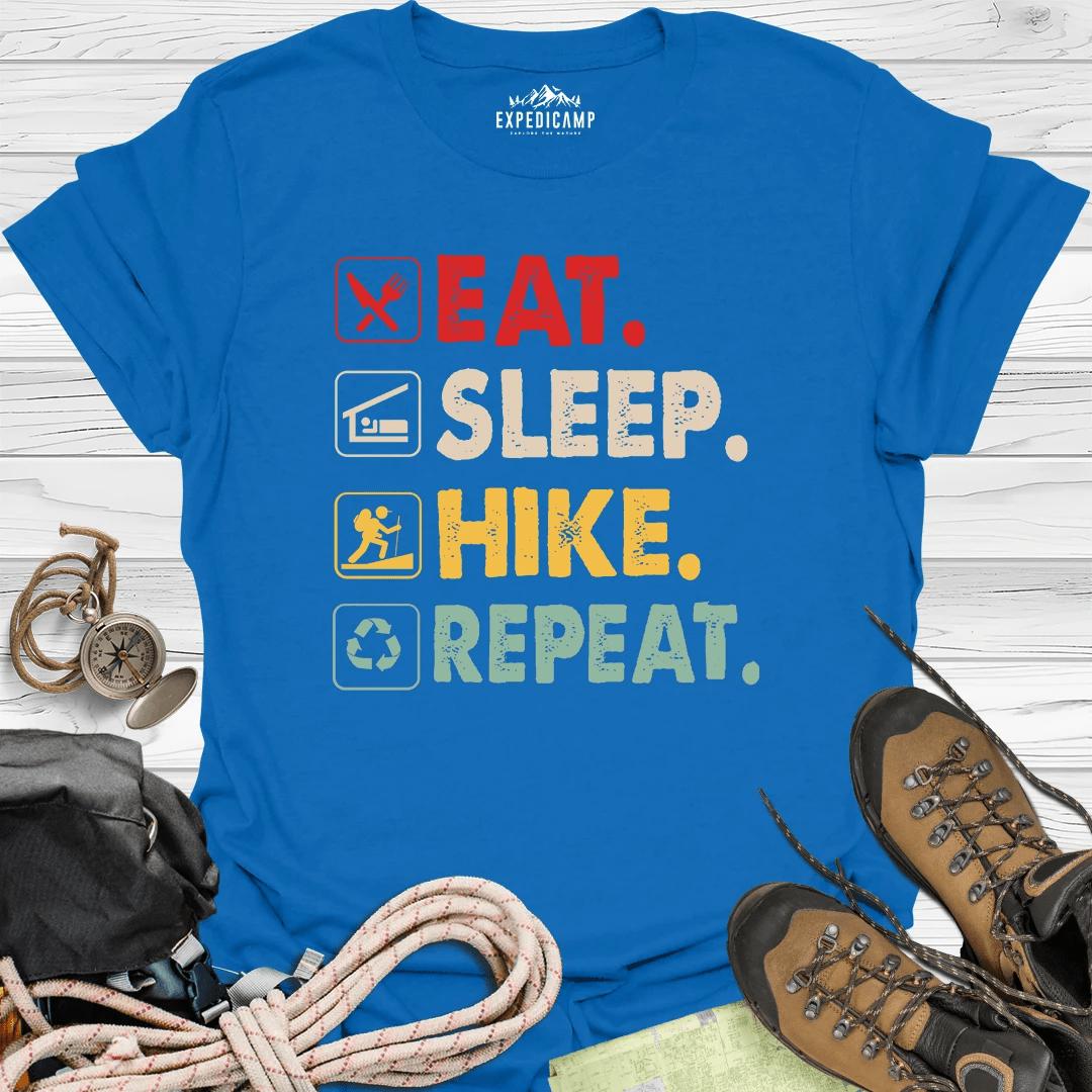 Eat Sleep Hike Repeat T-Shirt – Royal – Outdoor apparel for travel, hiking, camping, and nature lovers – ExpediCamp