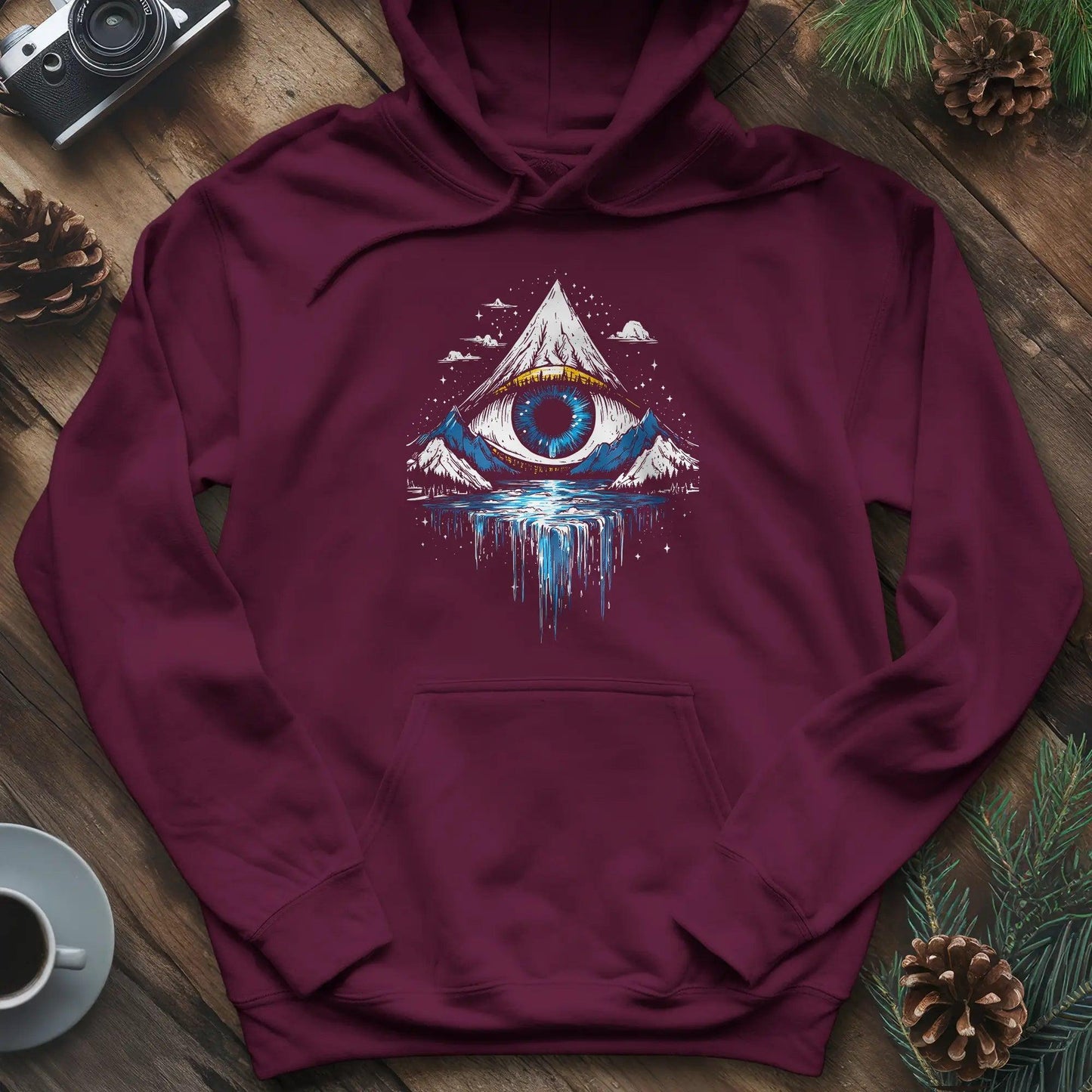Eye of the Mountain Hoodie – Maroon – Outdoor apparel for travel, hiking, camping, and nature lovers – ExpediCamp
