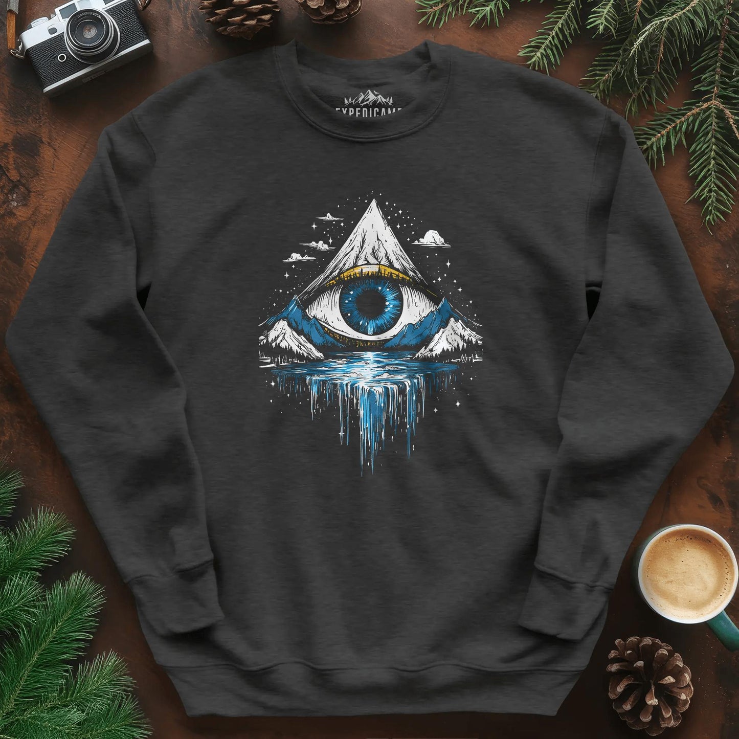 Eye of the Mountain Sweatshirt – Dark Heather – Outdoor apparel for travel, hiking, camping, and nature lovers – ExpediCamp