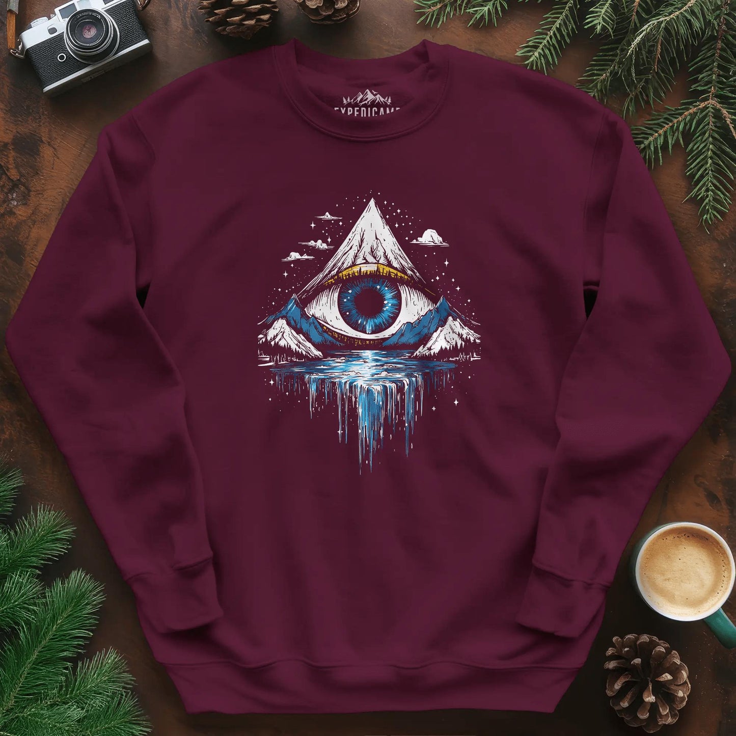 Eye of the Mountain Sweatshirt – Maroon – Outdoor apparel for travel, hiking, camping, and nature lovers – ExpediCamp
