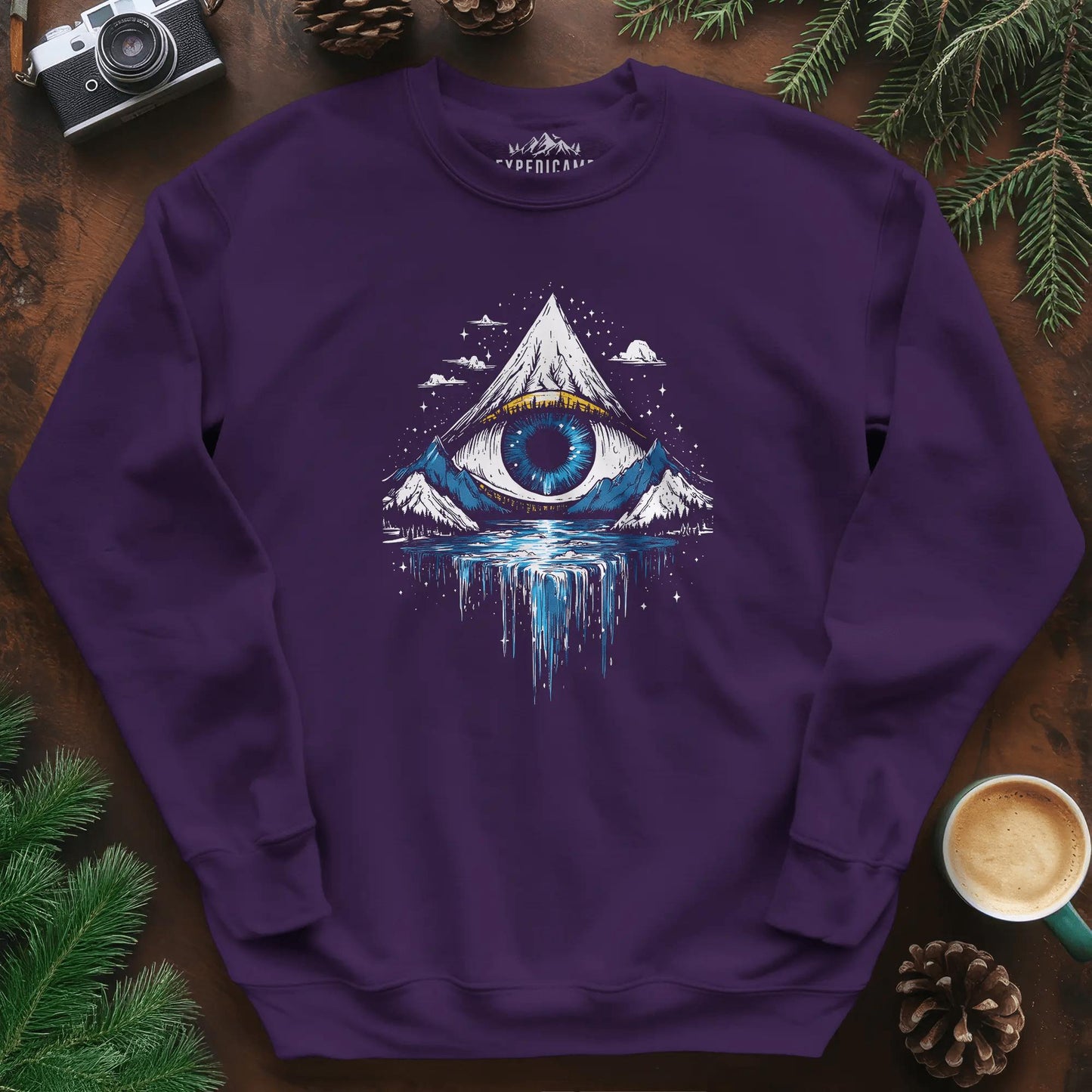 Eye of the Mountain Sweatshirt – Purple – Outdoor apparel for travel, hiking, camping, and nature lovers – ExpediCamp