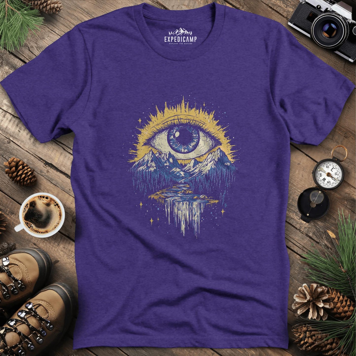 Eye of the Wilderness T-Shirt – Heather Purple – Outdoor apparel for travel, hiking, camping, and nature lovers – ExpediCamp