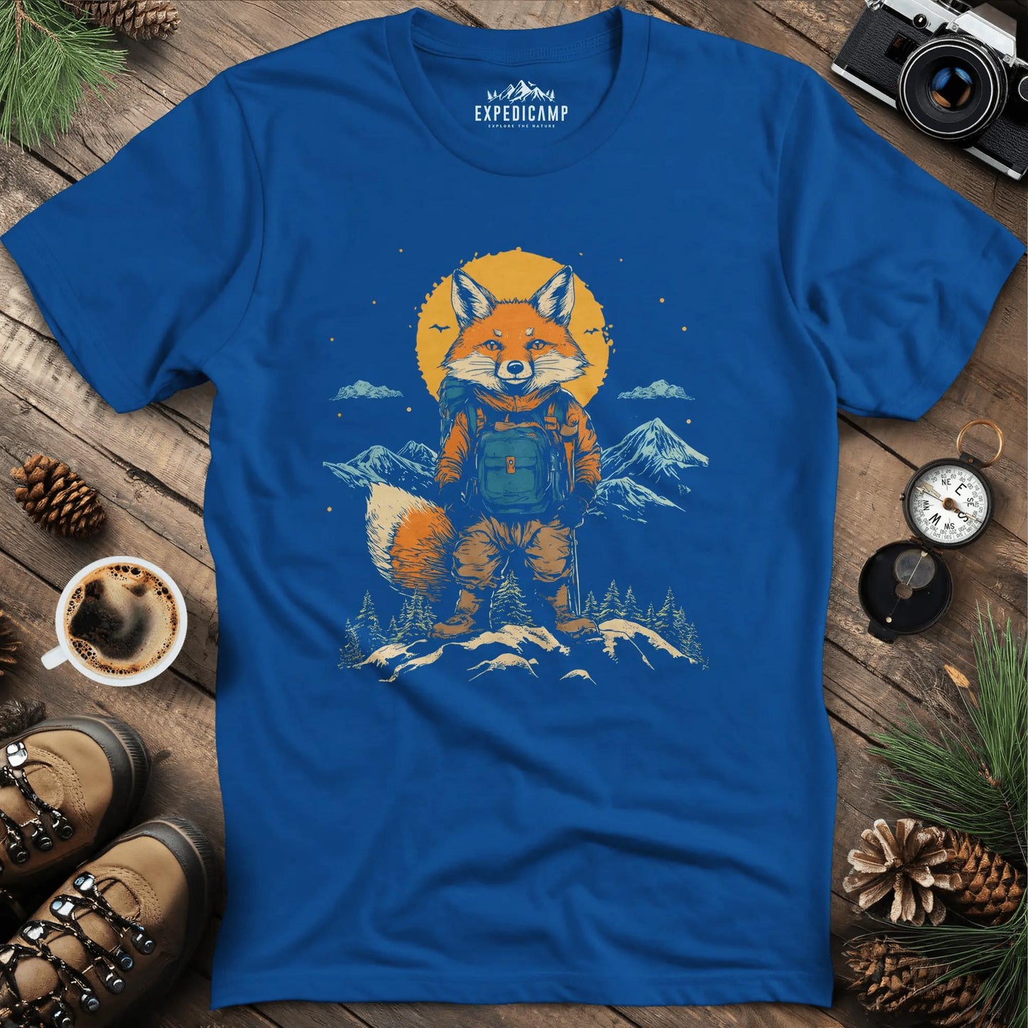 Fox Cub Hiker T-Shirt – Little Adventurer – Royal – Outdoor apparel for travel, hiking, camping, and nature lovers – ExpediCamp