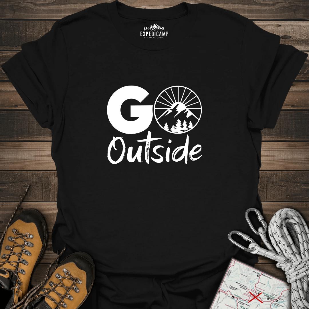 Go Outside T-Shirt – Black – Outdoor apparel for travel, hiking, camping, and nature lovers – ExpediCamp
