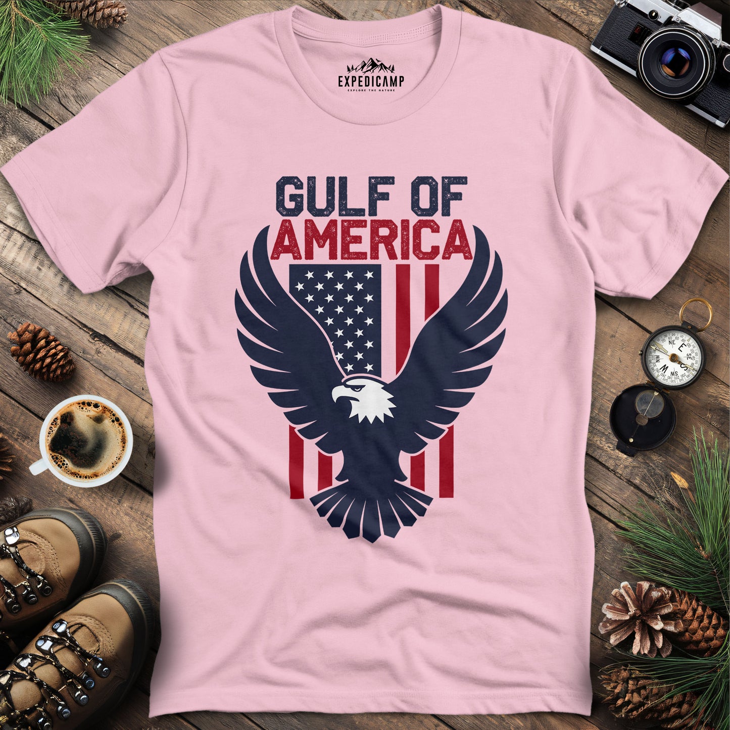 Gulf of America Eagle T-Shirt – Light Pink – Outdoor apparel for travel, hiking, camping, and nature lovers – ExpediCamp
