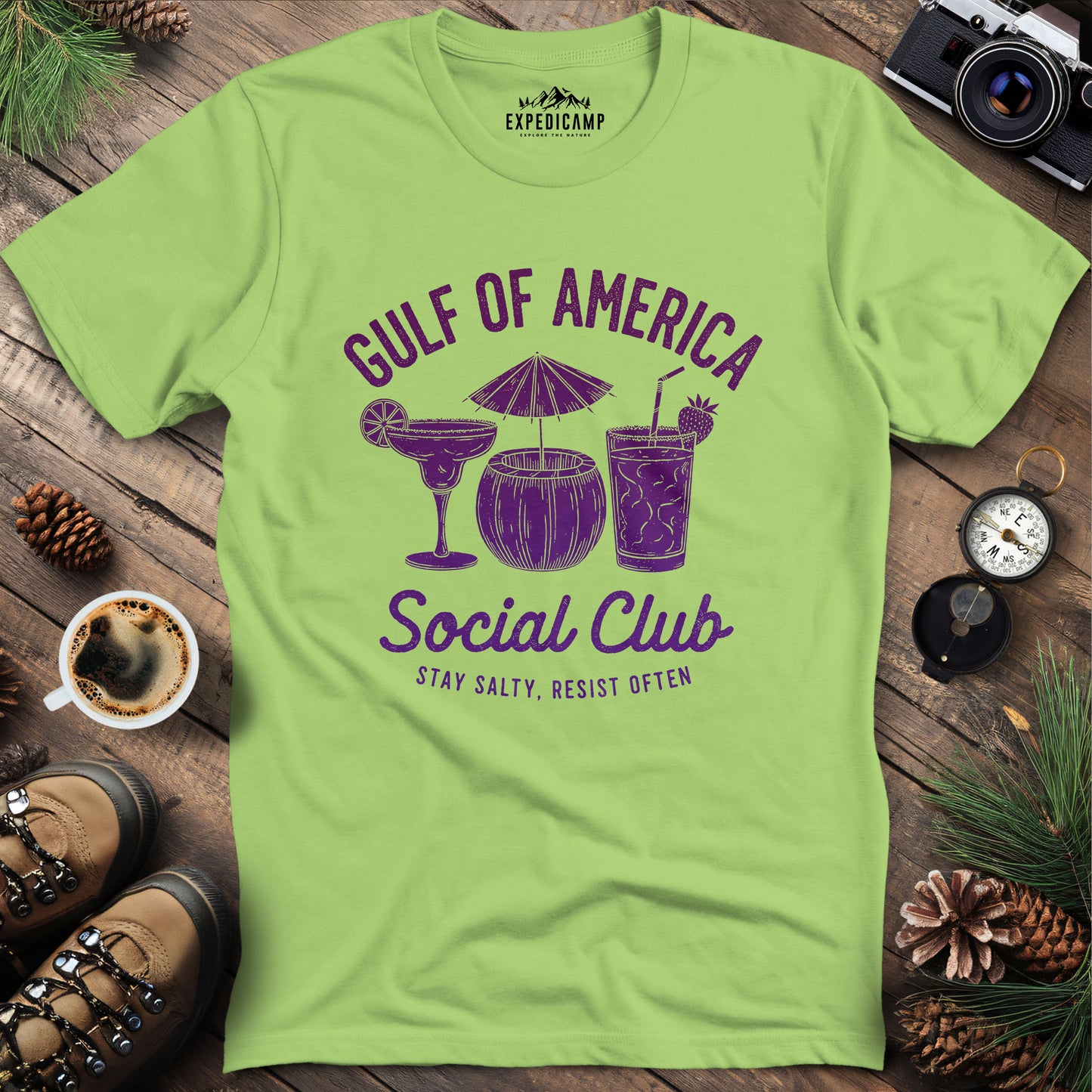 Gulf of America Social Club T-Shirt – Kiwi – Outdoor apparel for travel, hiking, camping, and nature lovers – ExpediCamp