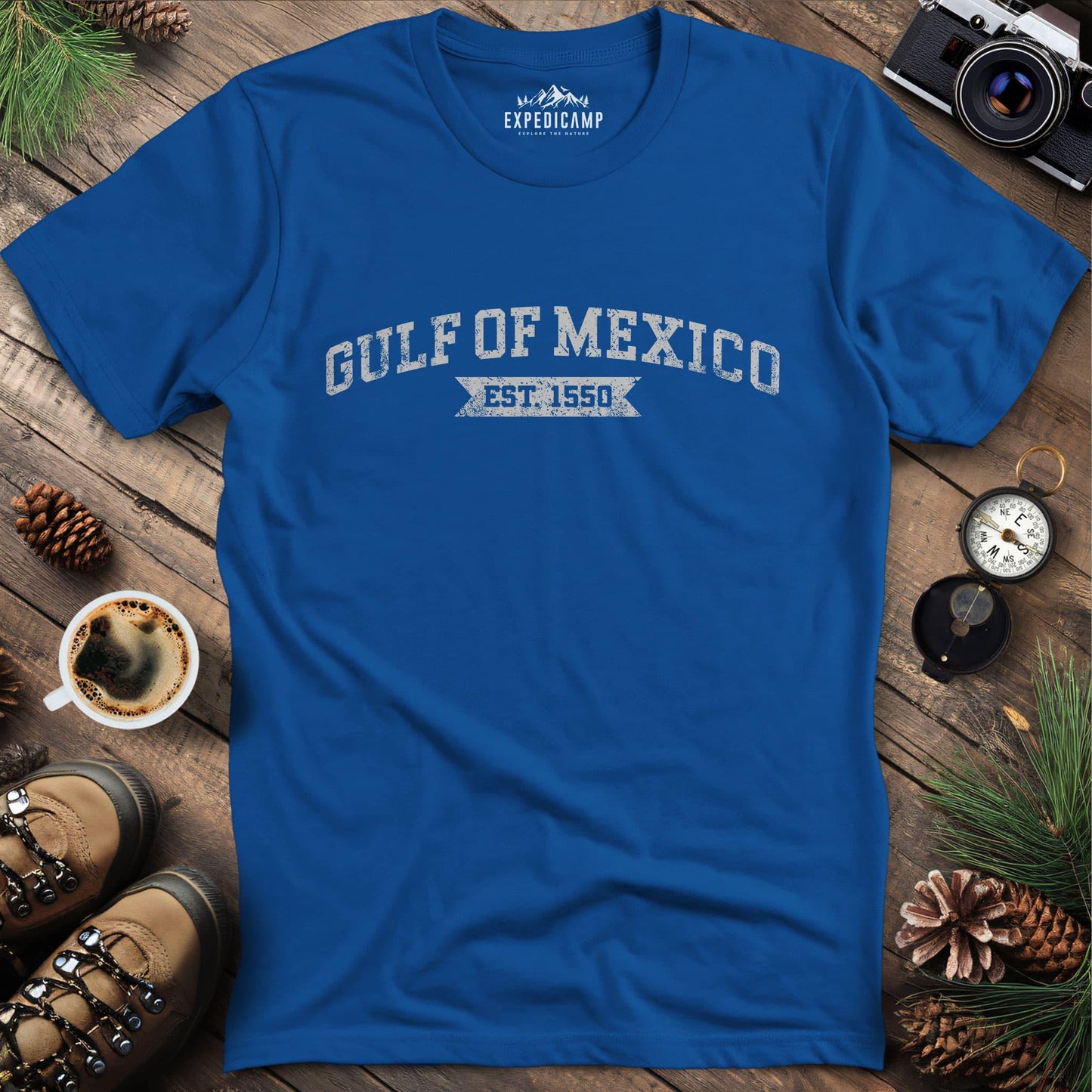 Gulf of Mexico Est. 1550 T-Shirt – Royal – Outdoor apparel for travel, hiking, camping, and nature lovers – ExpediCamp