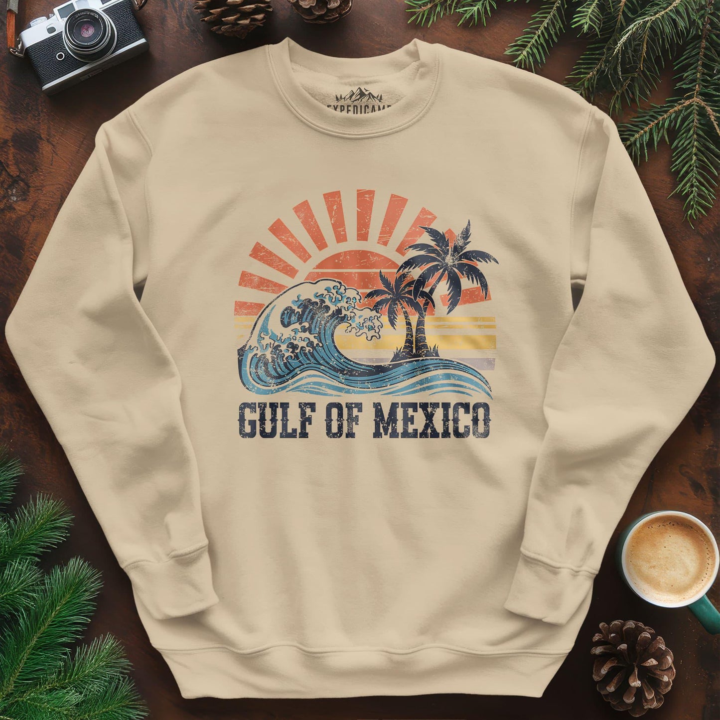 Gulf of Mexico Sunset Sweatshirt – Sand – Outdoor apparel for travel, hiking, camping, and nature lovers – ExpediCamp