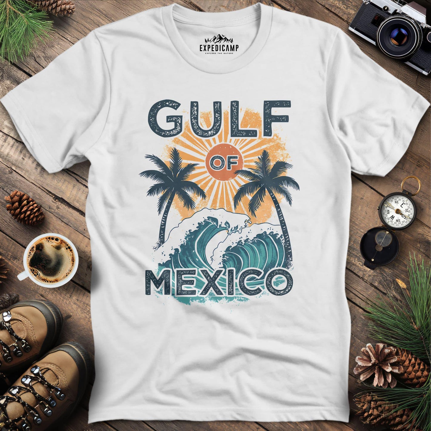Gulf of Mexico T-Shirt – White – Outdoor apparel for travel, hiking, camping, and nature lovers – ExpediCamp