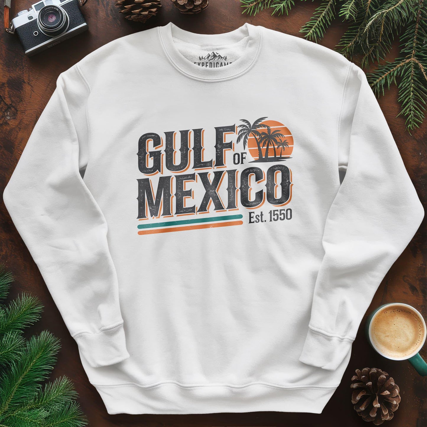 Gulf of Mexico Vintage Sweatshirt – White – Outdoor apparel for travel, hiking, camping, and nature lovers – ExpediCamp