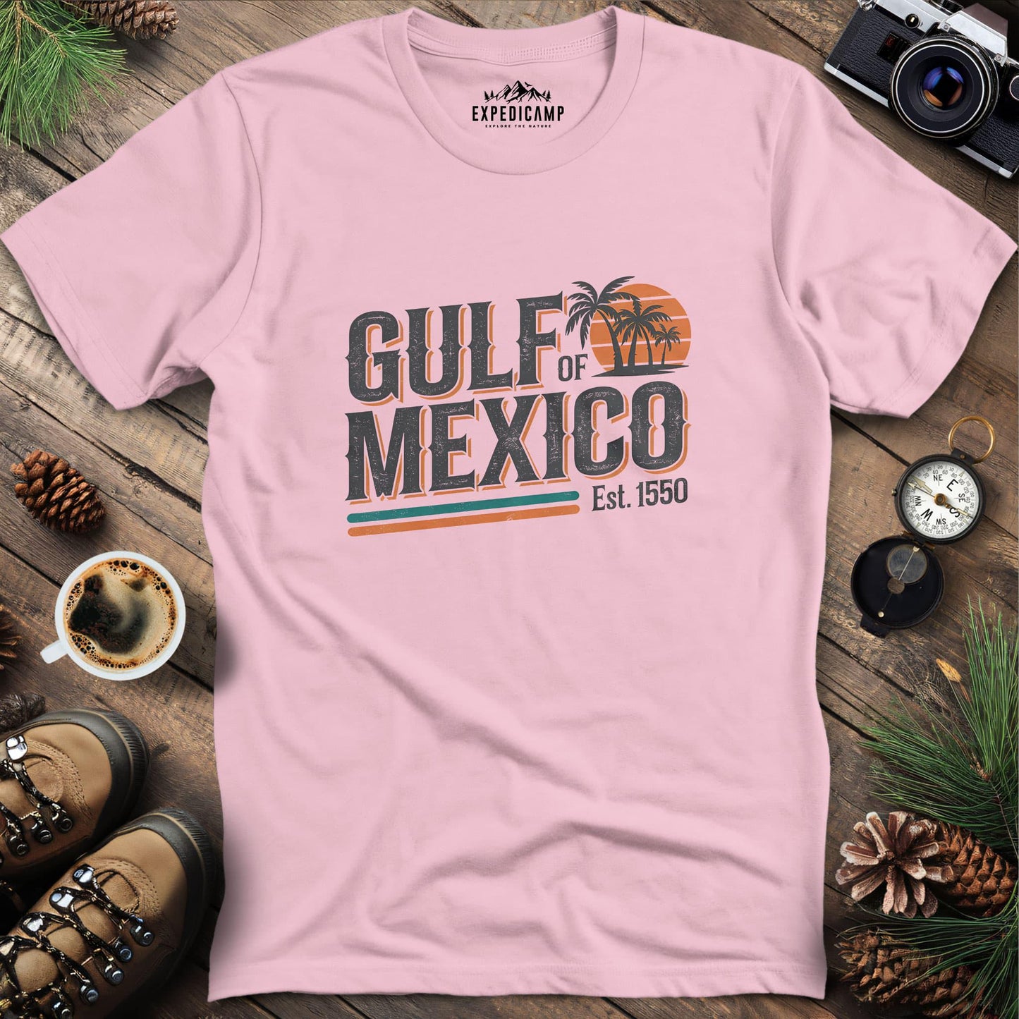 Gulf of Mexico Vintage T-Shirt – Light Pink – Outdoor apparel for travel, hiking, camping, and nature lovers – ExpediCamp