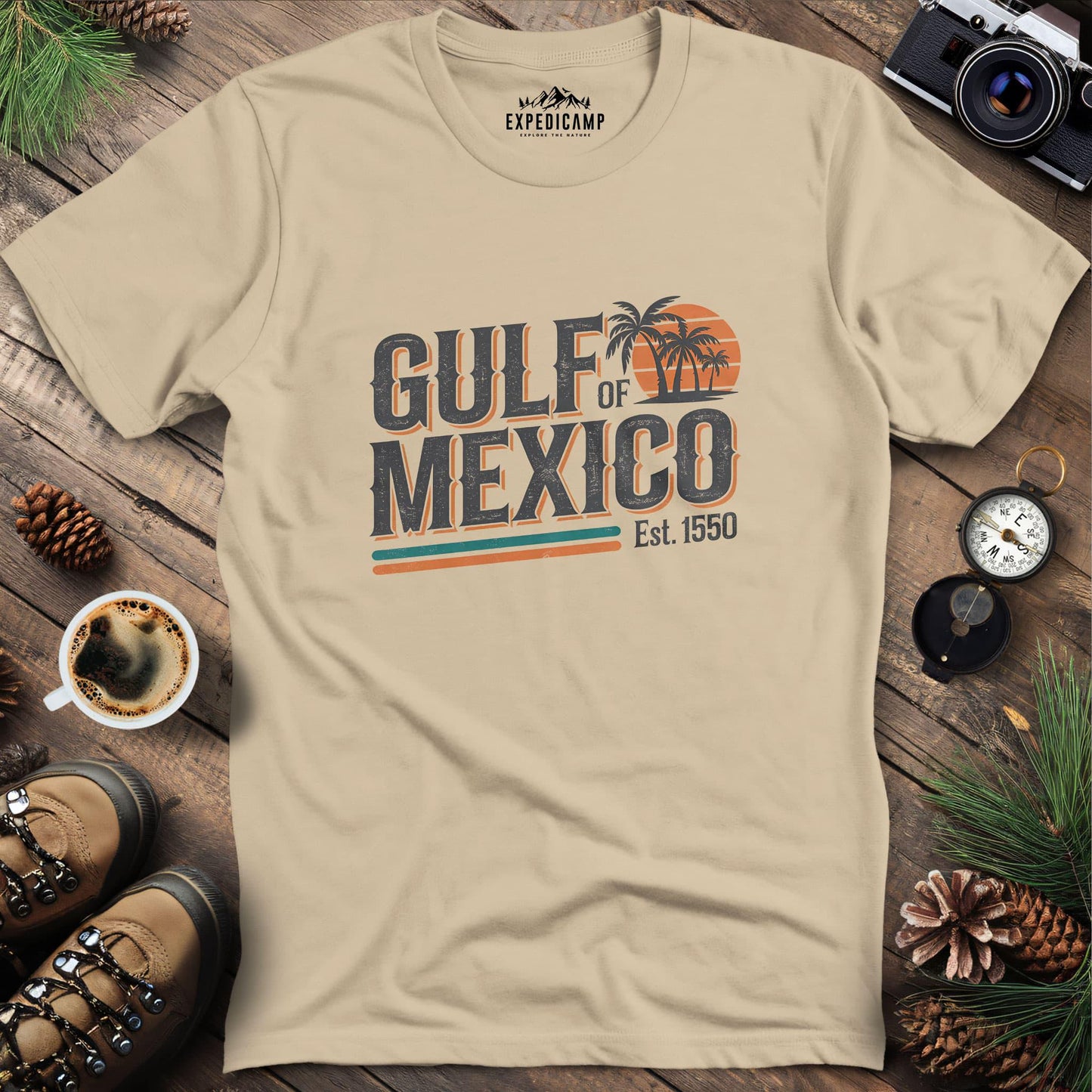 Gulf of Mexico Vintage T-Shirt – Sand – Outdoor apparel for travel, hiking, camping, and nature lovers – ExpediCamp