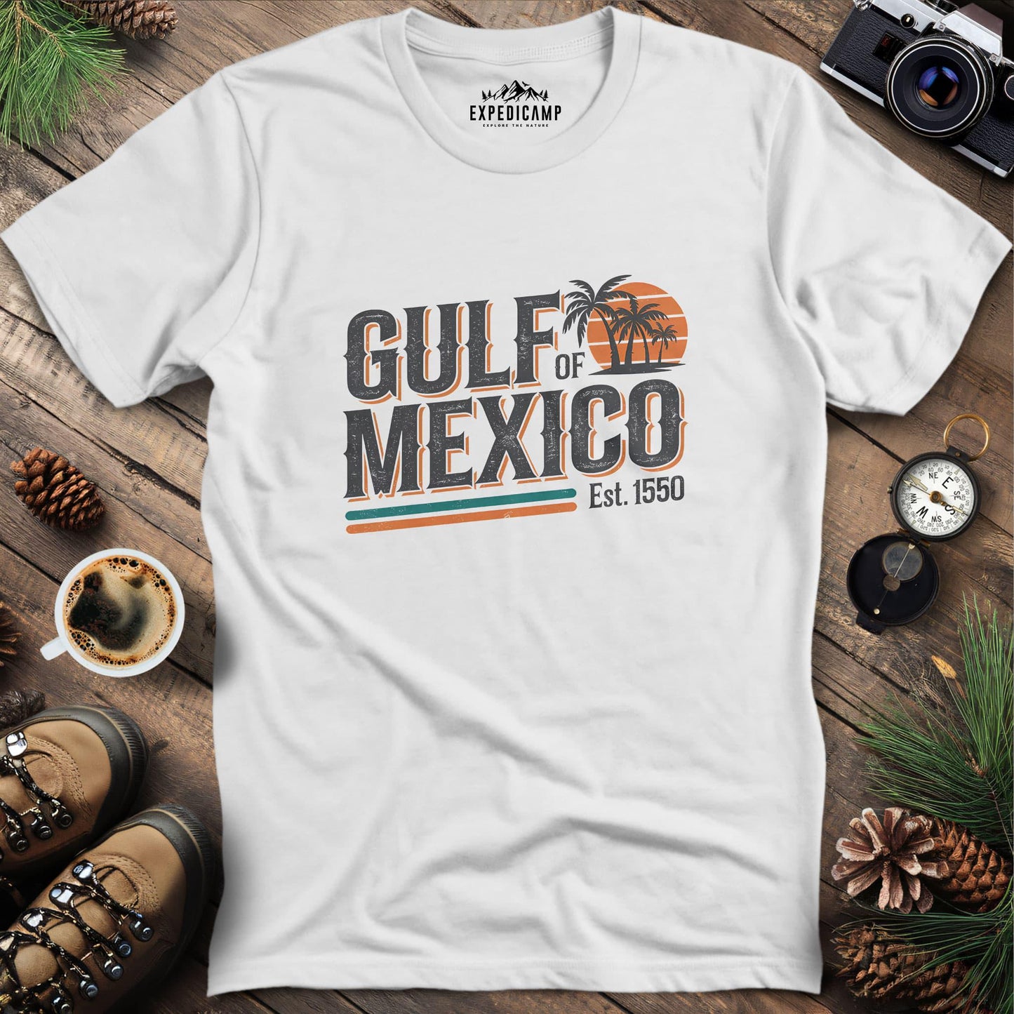 Gulf of Mexico Vintage T-Shirt – White – Outdoor apparel for travel, hiking, camping, and nature lovers – ExpediCamp