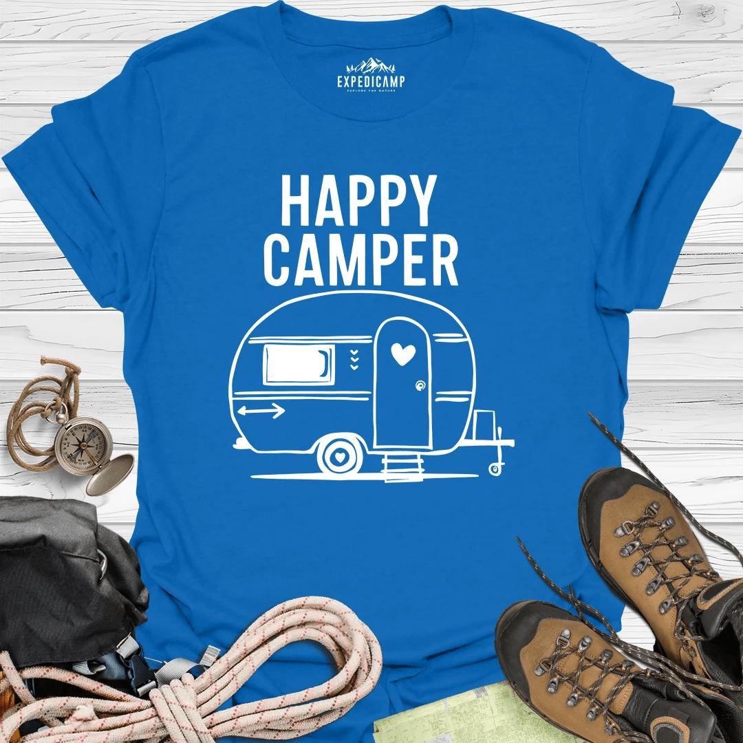Happy Camper Camping T-Shirt – Royal – Outdoor apparel for travel, hiking, camping, and nature lovers – ExpediCamp