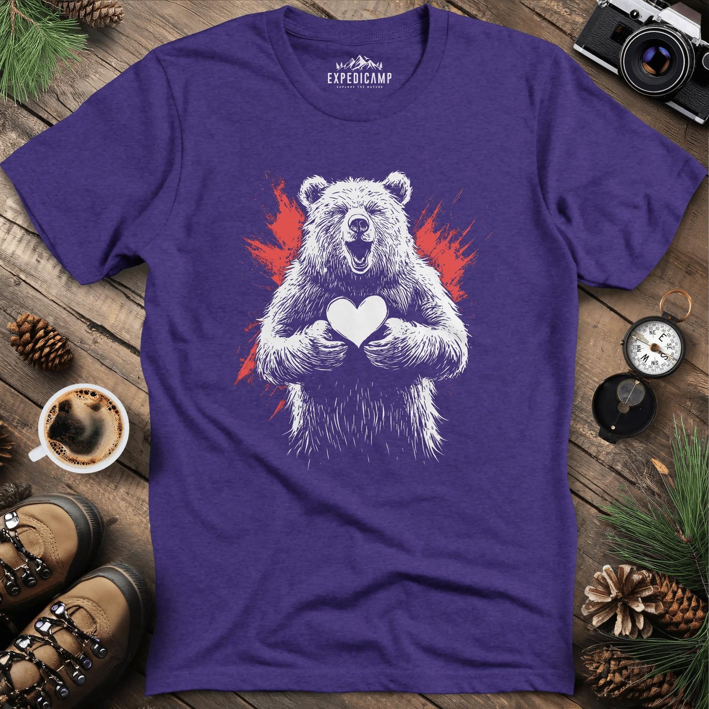 Heartwarming Bear T-Shirt – Heather Purple – Outdoor apparel for travel, hiking, camping, and nature lovers – ExpediCamp
