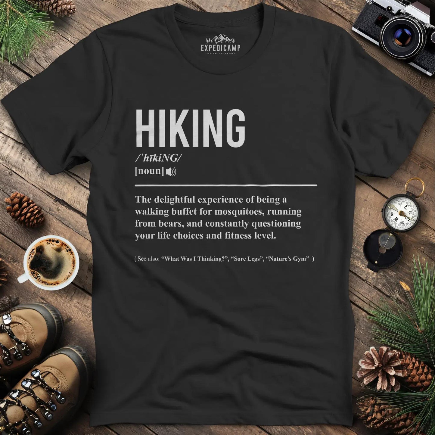 Hiking Definition T-Shirt – Black – Outdoor apparel for travel, hiking, camping, and nature lovers – ExpediCamp