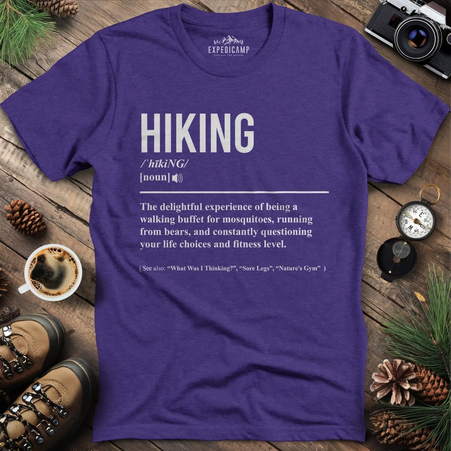 Hiking Definition T-Shirt – Heather Purple – Outdoor apparel for travel, hiking, camping, and nature lovers – ExpediCamp