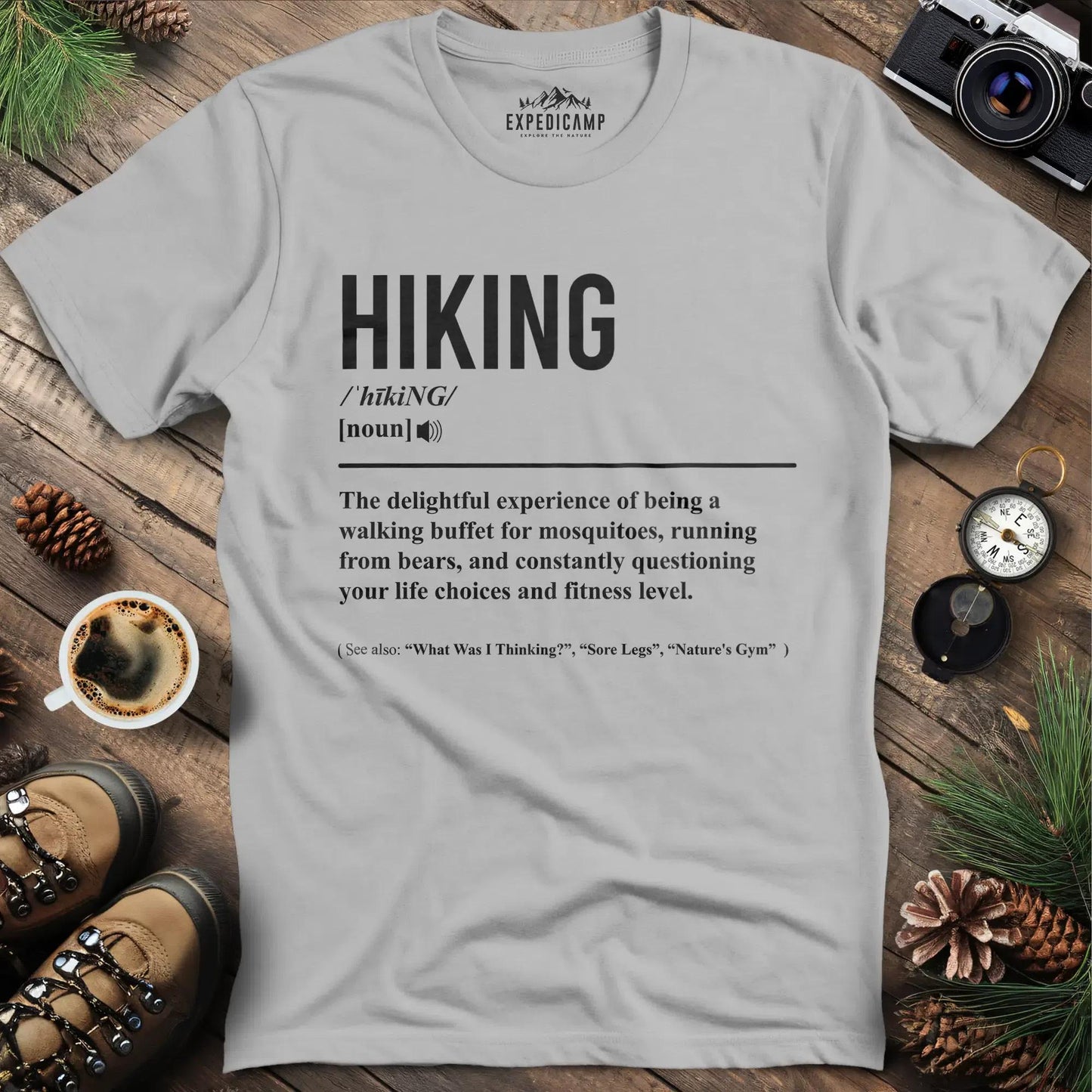 Hiking Definition T-Shirt – Ice Grey – Outdoor apparel for travel, hiking, camping, and nature lovers – ExpediCamp