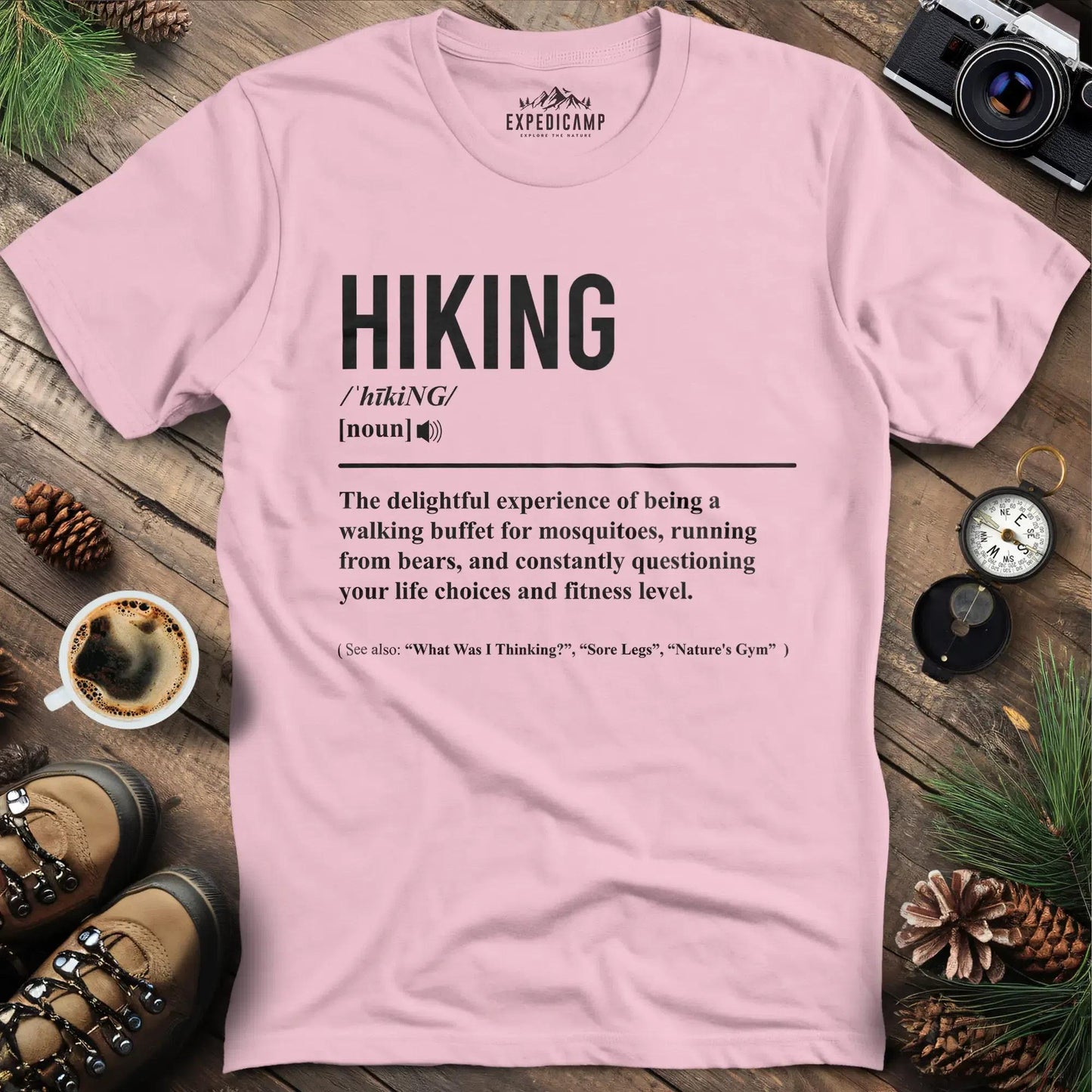 Hiking Definition T-Shirt – Light Pink – Outdoor apparel for travel, hiking, camping, and nature lovers – ExpediCamp
