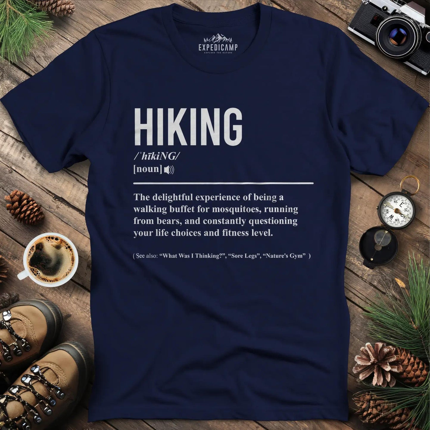 Hiking Definition T-Shirt – Navy – Outdoor apparel for travel, hiking, camping, and nature lovers – ExpediCamp