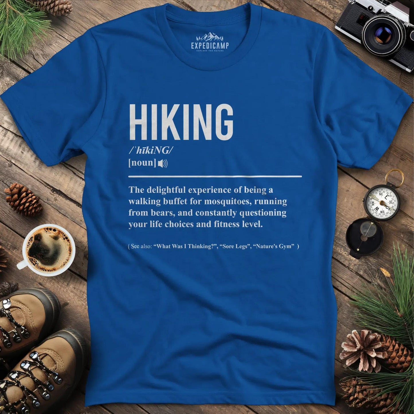 Hiking Definition T-Shirt – Royal – Outdoor apparel for travel, hiking, camping, and nature lovers – ExpediCamp