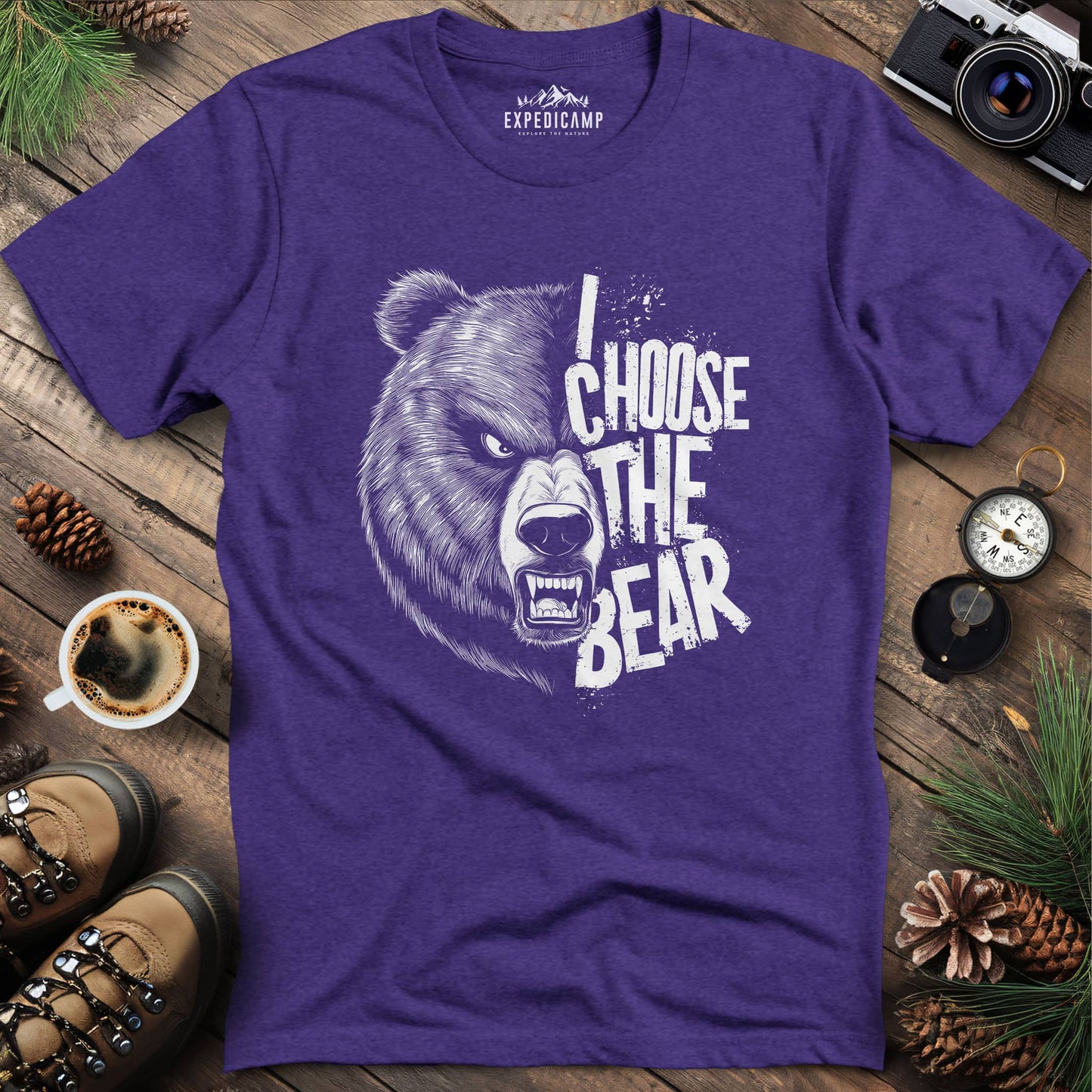 I Choose the Bear Angry Grizzly T-Shirt – Heather Purple – Outdoor apparel for travel, hiking, camping, and nature lovers – ExpediCamp