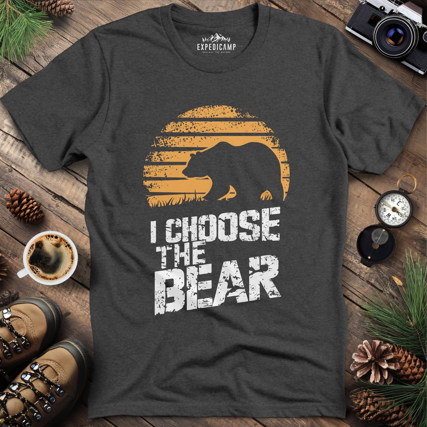 I Choose The Bear Wilderness Adventure T-Shirt – Dark Heather – Outdoor apparel for travel, hiking, camping, and nature lovers – ExpediCamp